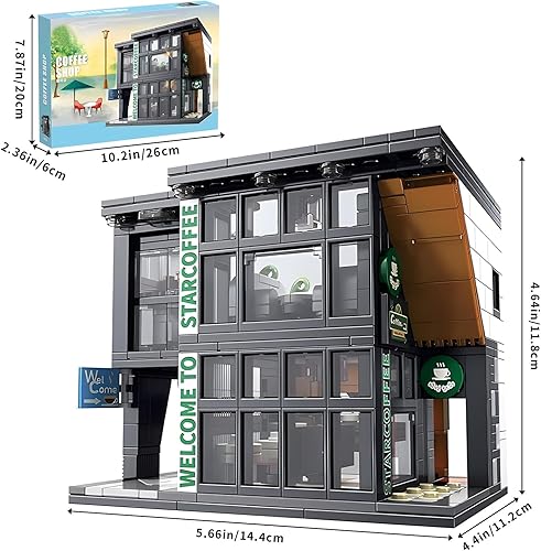 Miniatura 2 de Cafetería Bloques de construcción Juguetes City Street View Arquitectura Modelo Set Cumpleaños Edad 6+ Niños Adolescentes Adultos 581 Piezas