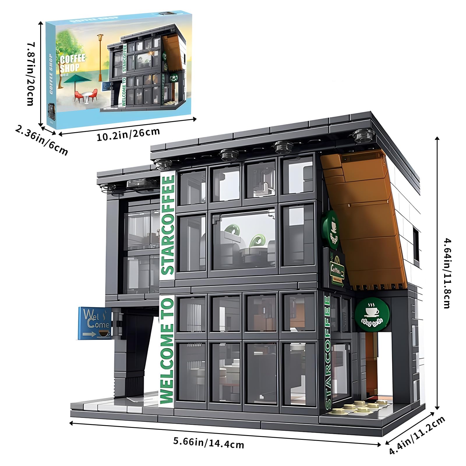 Coffee Shop Building Blocks Toys City Street View Architecture Model Set Birthday Age 6+ Children Teens Adult 581 Pieces