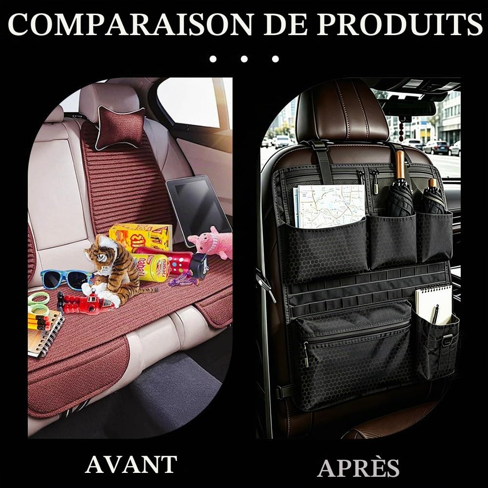 Organisateur de siège de voiture tactique, l'organisateur de siège de voiture le plus stable, support de siège de voiture tactique universel, organisateur de voiture étanche pour siège