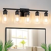 Vista 1 de 5-Light Matte Black Bathroom Light Fixtures, 31" Modern Vanity Lighting Fixture for Bathroom, Bathroom Vanity Lights Over Mirror with Clear Glass