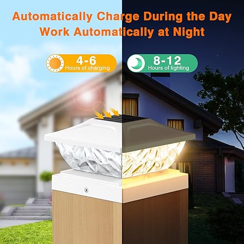 Miniatura 7 de Paquete de 4 luces solares para poste de 2 modos, luces solares brillantes para postes al aire libre, impermeables, luces de poste al aire libre,