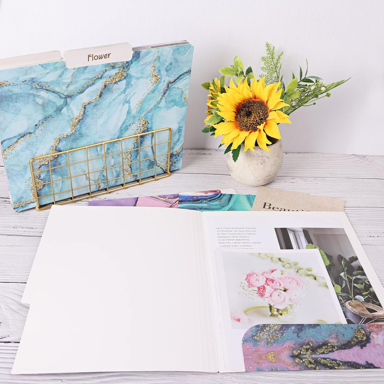 EOOUT 18 Pack Decorative File Folders Cute File Folders Marble Designs Letter Size Colored File Folders 9.5 x 11.5 Inch with 1/3 Cut Tab for Office School and Home