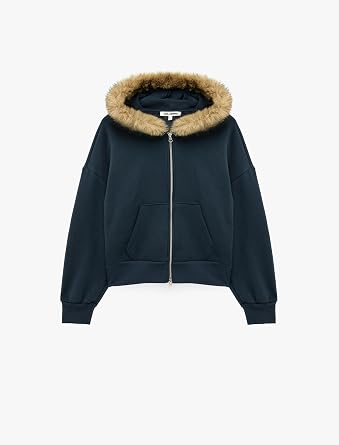 ardonlu Cepli Rahat Kal p Uzun Kollu Fermuarl  Suni K rk Kap onlu Sweatshirt