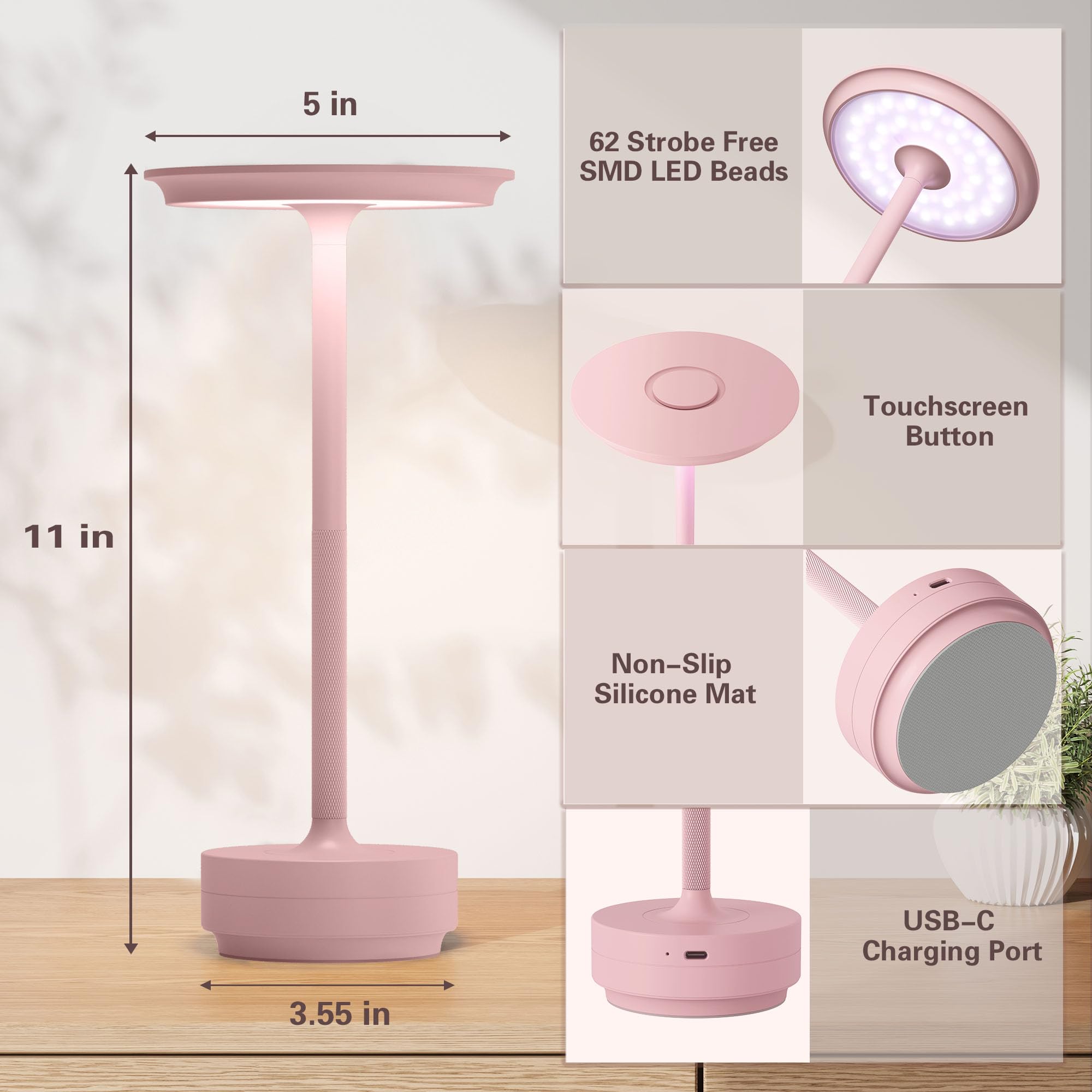 Juego de 2 lámparas de mesa inalámbricas, recargables de 5000 mAh, funciona con pilas, para exteriores,