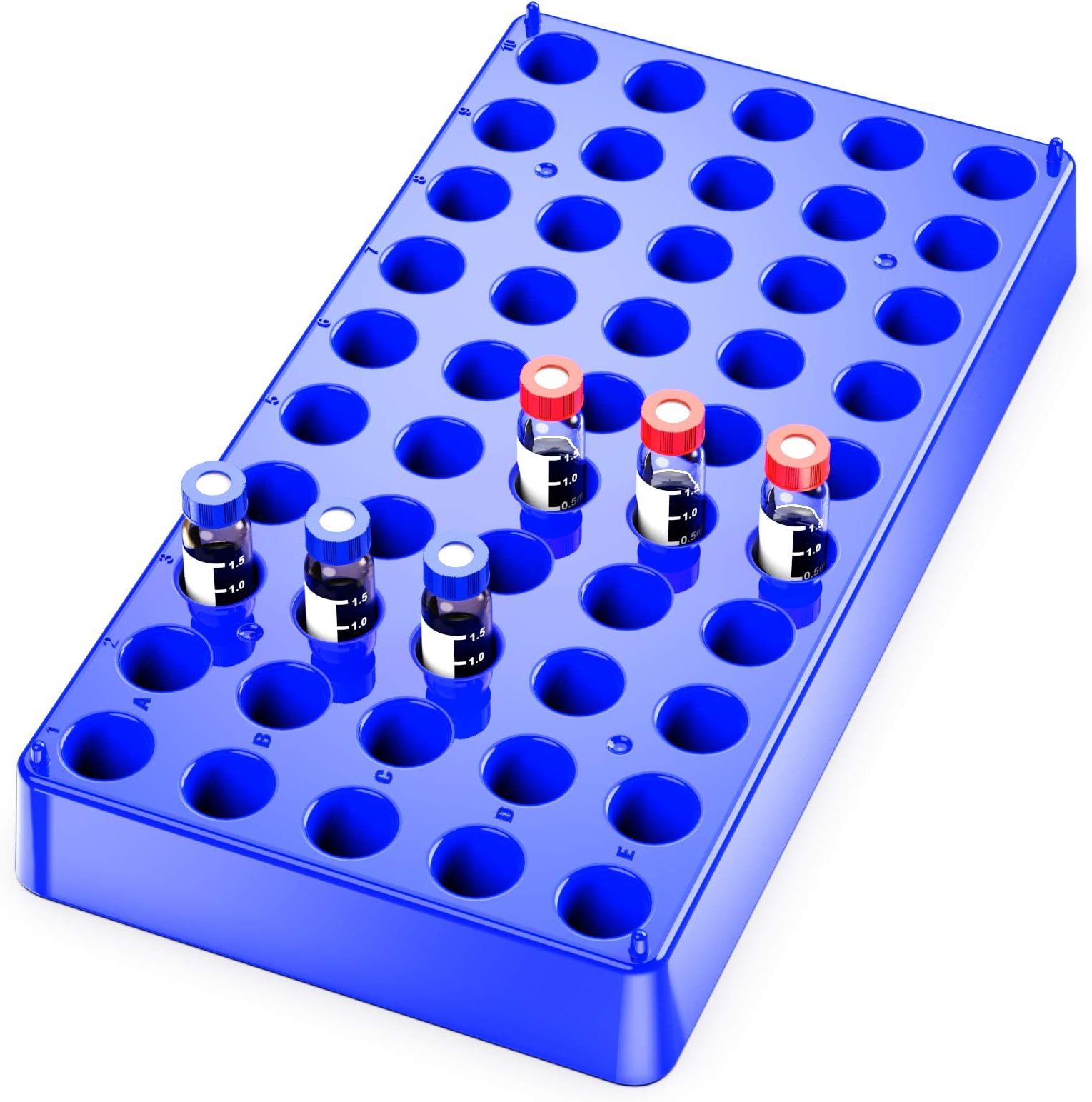 Vial Rack,Blue Polypropylene Vial Holder for 2mL Vials with 50 Holds Diameter 12mm,Stackable Tube Racks,Centrifuge Tube Rack,Bottle Racks,2 Packs by Biomed Scientific