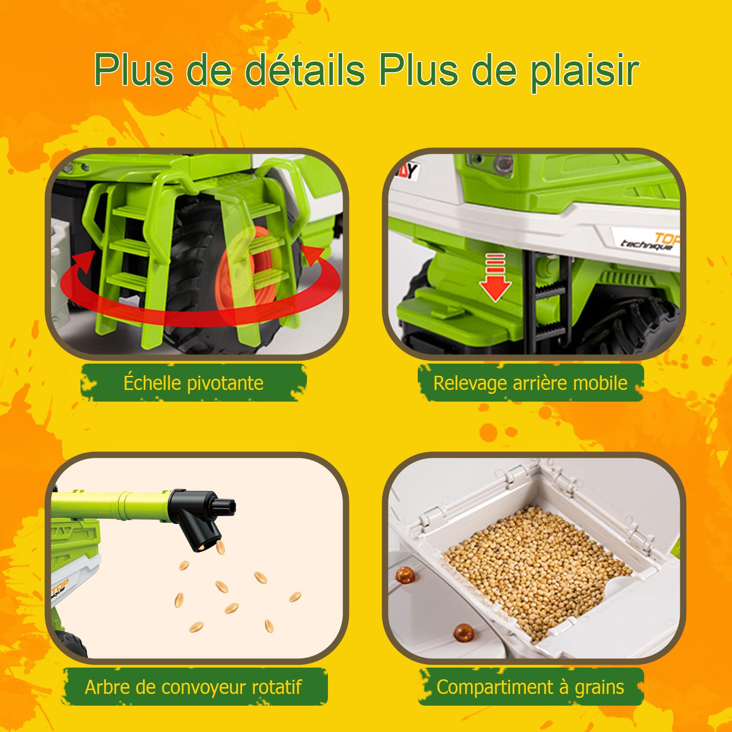 PENGBU RC Moissonneuse Batteuse Télécommandée pour Enfants 3-6 Ans avec Pulvérisations, Lumière et Son