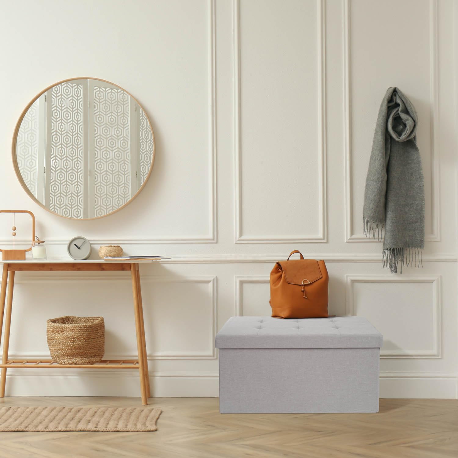 Blumtal Banc de Rangement + 2 boîtes supplémentaires - 76x38x38 cm Banc de Chambre - Gris Clair