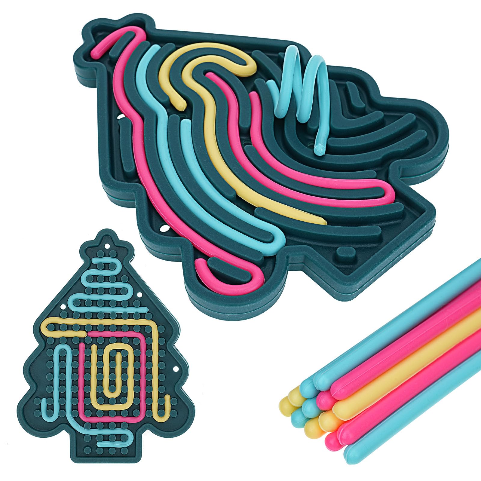 Sensory Activity Board, Sensory Toys for Calming Double Side Silicone Sensory Board Kids Busy Board for Fine Motor Skill Portable Travel Toys for Anxiety Relief Stress (Christmas Tree)