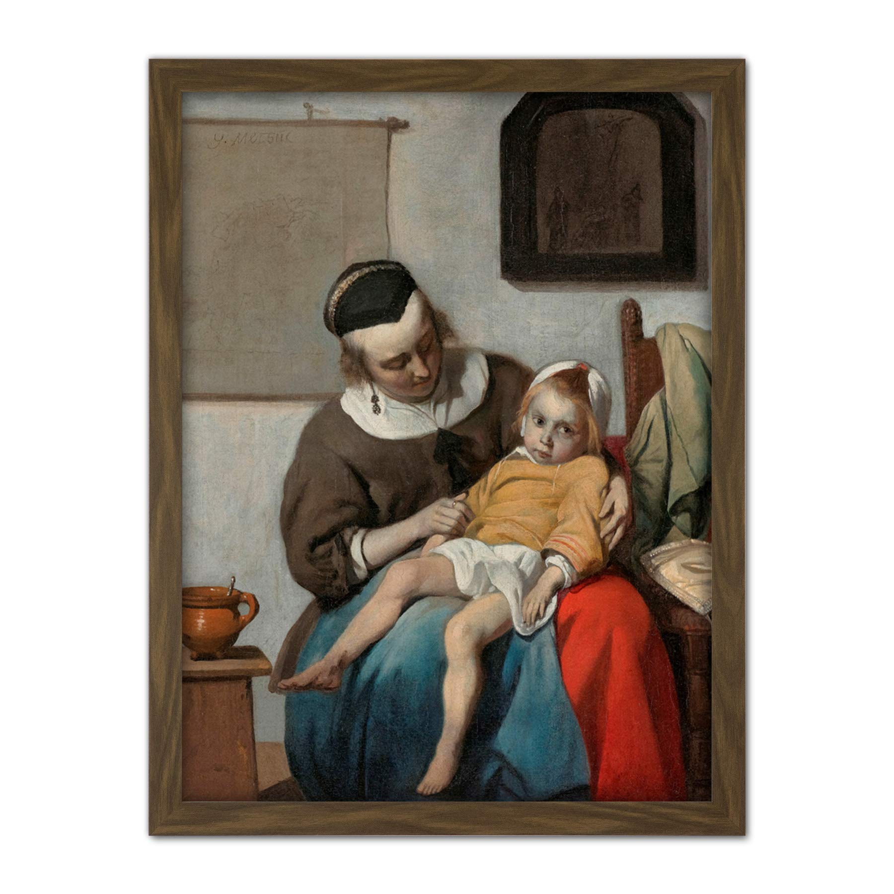 Artery8 Gabriel Metsu The Sick Child Painting Artwork Framed Wall Art Print 18X24 Inch