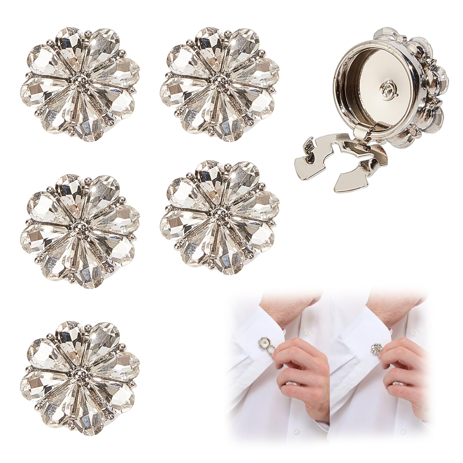 Copribottoni Con Strass Trasparenti - 6 Pezzi Diametro 2,5 Cm, Per Abiti Eleganti E Camicie - Foto 4