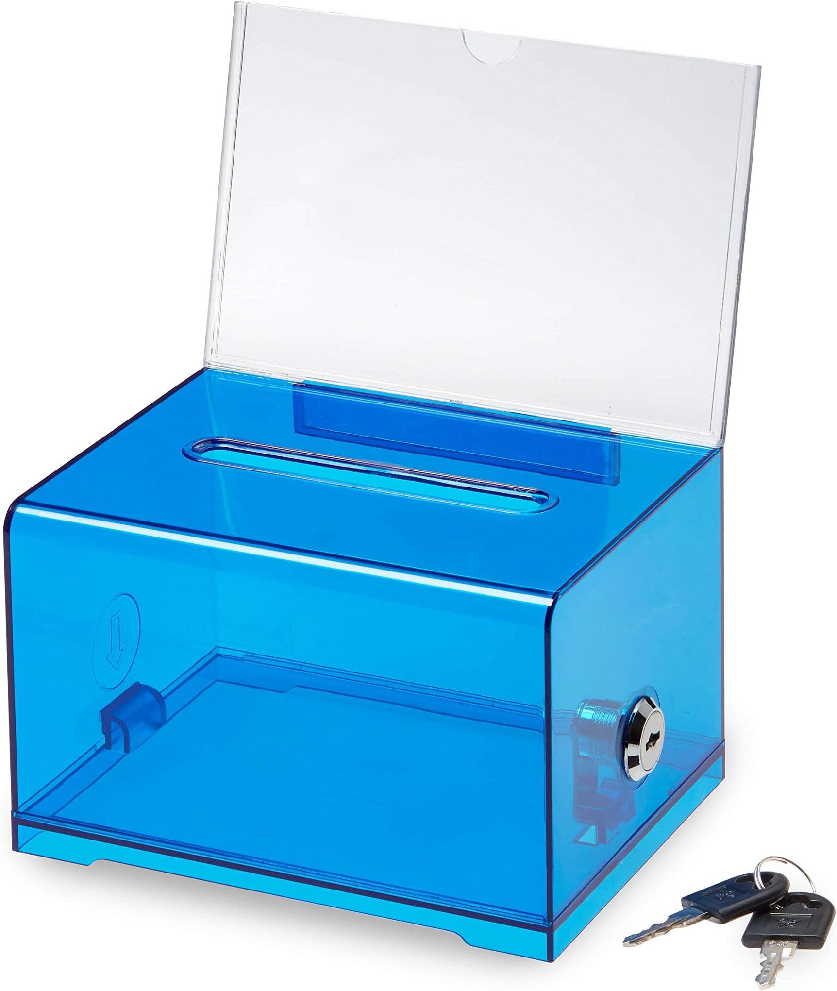 Adir Acrylic Donation Ballot Box with Lock - Secure and Safe Suggestion Box - Drawing Box - Great for Business Cards (6.25" x 4.5" x 4") (Crystal Blue)
