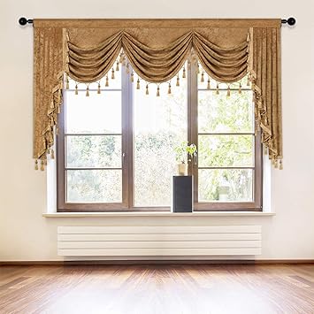 Thick Chenille Window Curtains Valance for Living Room Bronze Waterfall Valance for Bedroom,1 Panel (Bronze, W79)