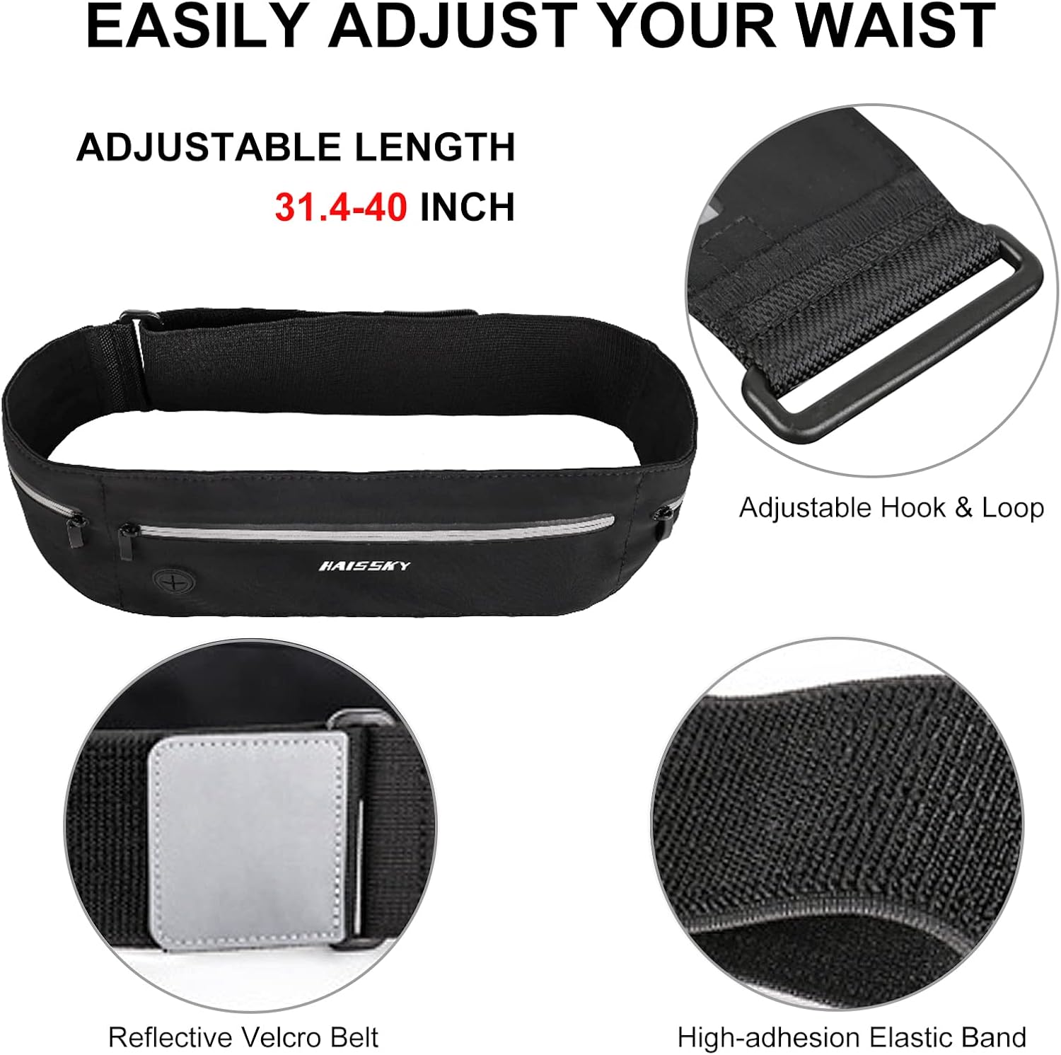GUZACK Slim Running Belt for Phone 6.8'', Ultra Light Running Belts for Women/Men, Zipper Waterproof Running Waist Pack, Reflective Running Fanny Pack With 3 Separate pouch - Image 7