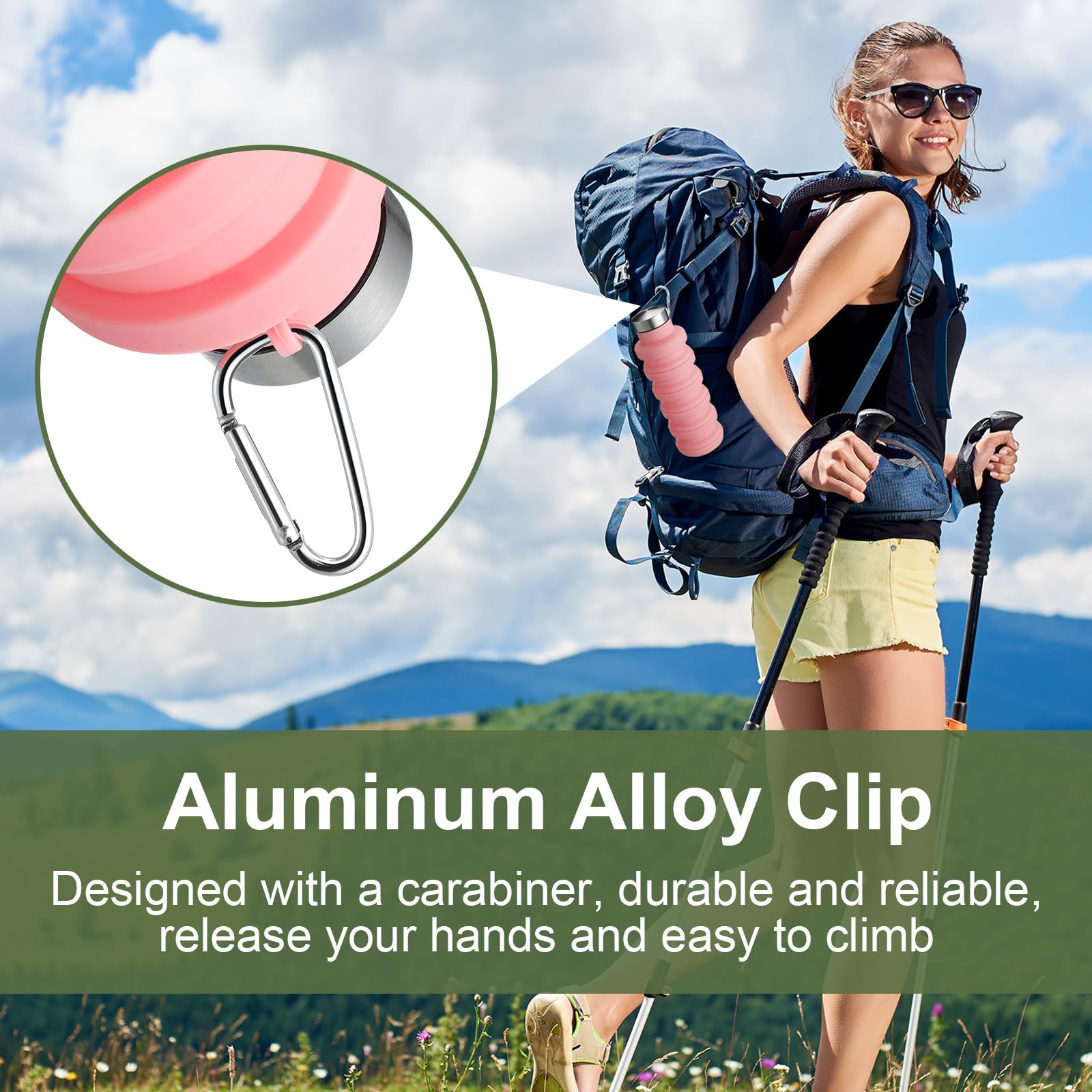 FillTouch Faltbare Wasserflaschen aus Silikon, wiederverwendbar, mit Karabiner, leicht, BPA-frei, erweiterbar, auslaufsicher, für Fitnessstudio, Reisen, Camping, Wandern, Outdoor, Indoor-Sport, 8