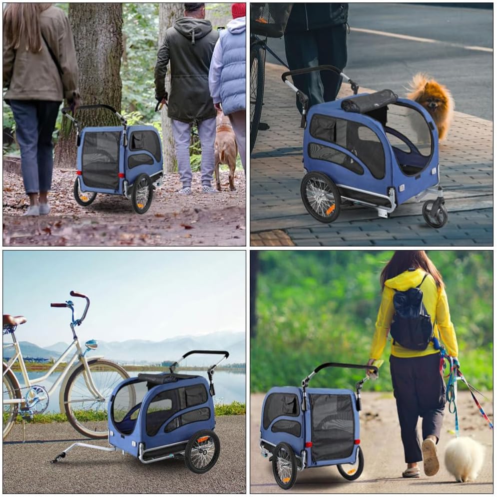 NOLITOY Dog Bike Trailer, Supports up to 100 lbs, Pet Cart Bicycle Carrier, 2 in 1 Folding Carrier with Quick Release Wheels, Reflector, Coupler, Collapsible to Store