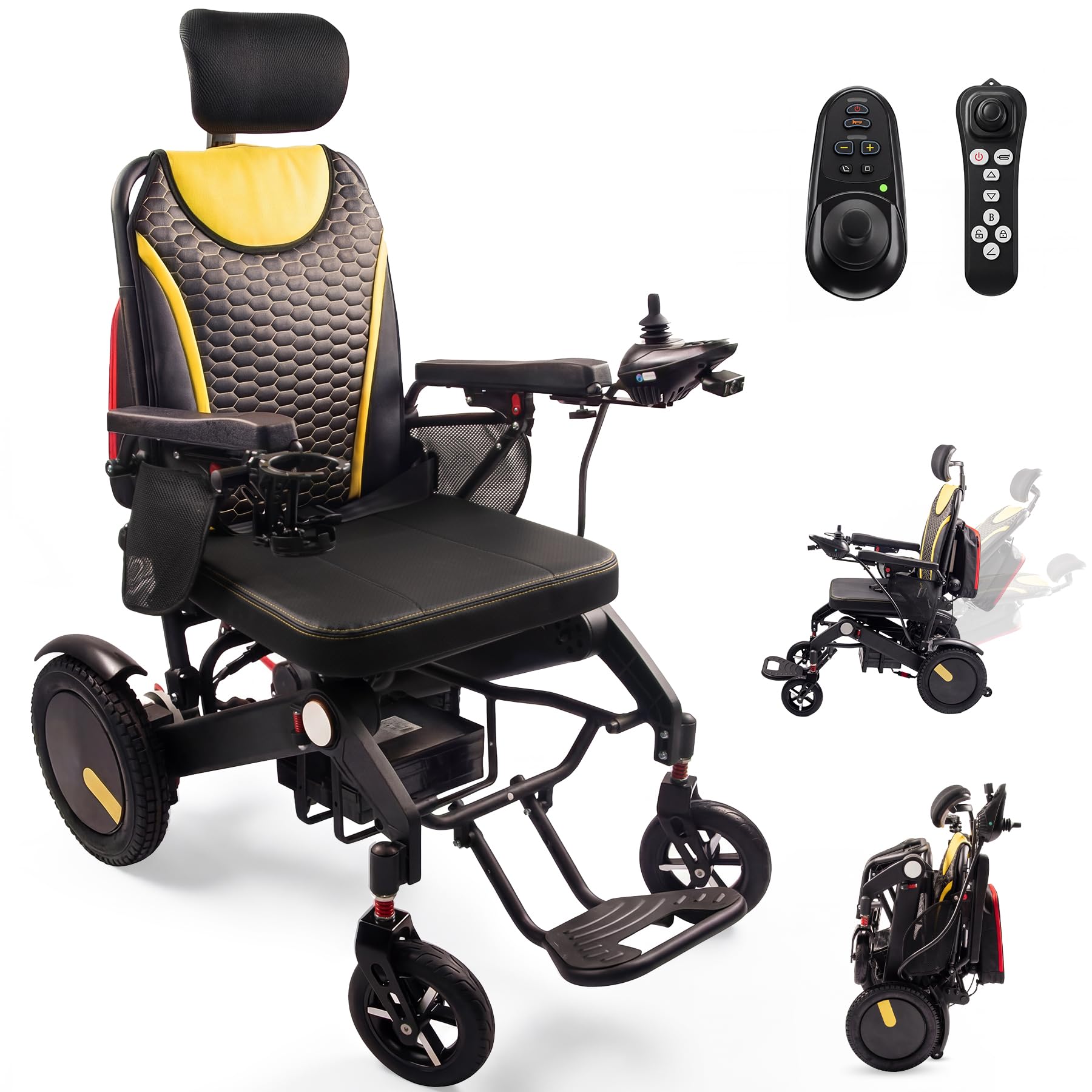 Elektrischer Rollstuhl 40 km Reichweite mit Liegefunktion | Faltbar, Extra-breiter Sitzbezug, Intelligente Fernbedienung, Intelligente Bremse, Ergonomisch