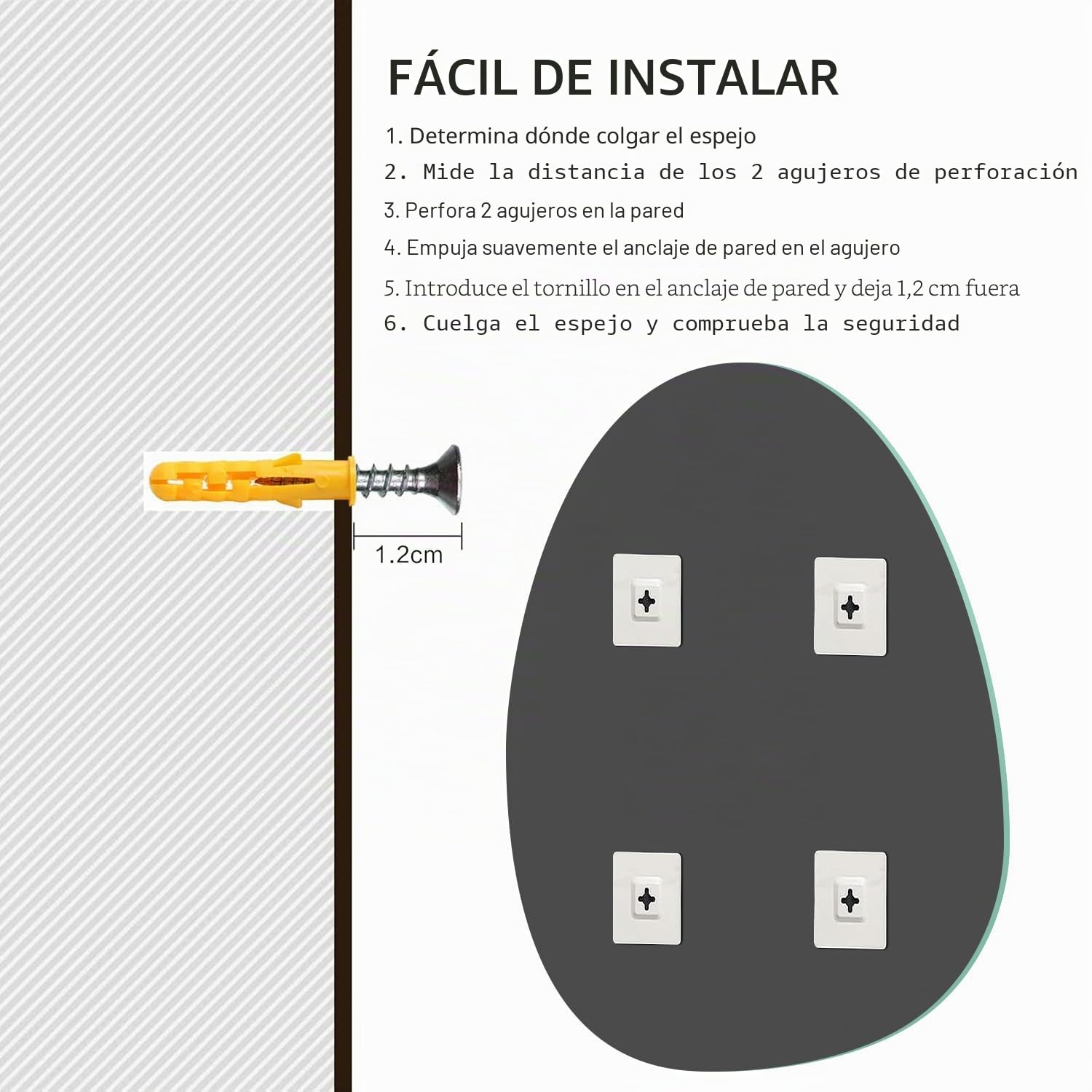 Espejo Pared BañO Irregular Sin Marco 45x60cm - Espejo Asimetrico Espelho Casa de Banho Espejos Decorativos de Pared para BañO, Salon, Entrada Recibidor, Dormitorio