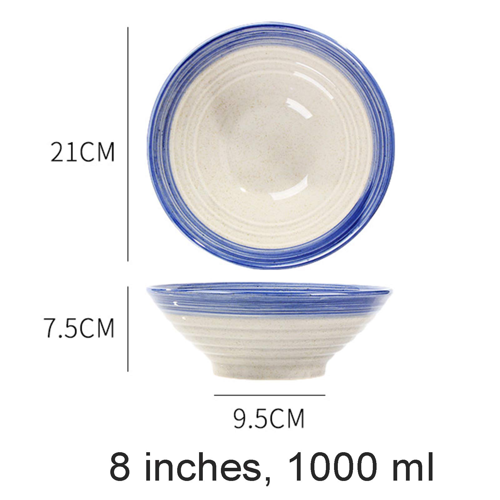 tazas de ramen, conjuntos de tazas de pasta, 2 piezas, tazón de ramen de gran tamaño for el hogar de estilo japonés, tazón de arroz/fideos/sopa/fideos de carne, azul, 700 ml ( Color : Blu , Size : 100