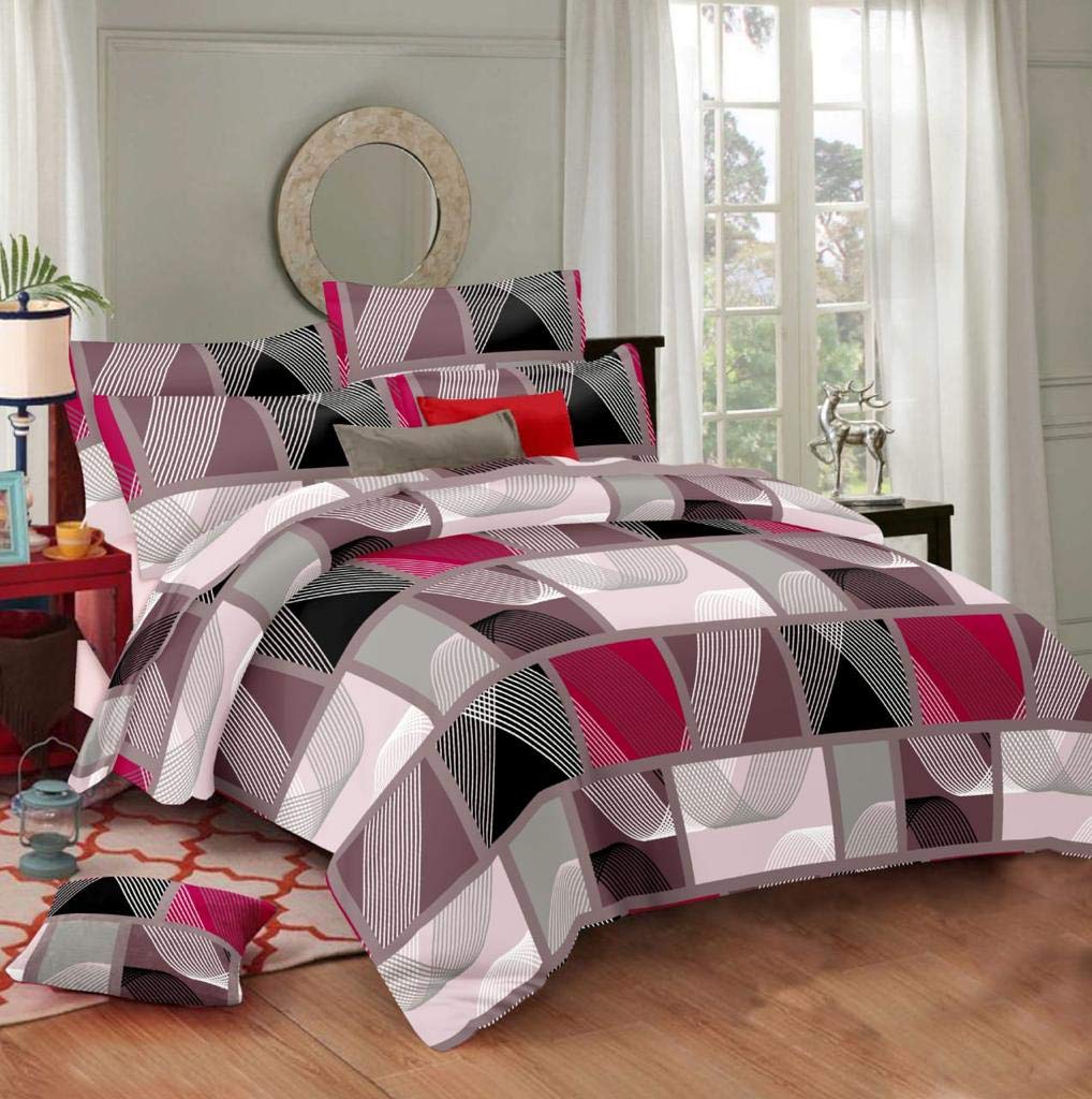 ManavRachit Cotton 210 TC Colourful Hearts Printed 1 Single Bedsheet with 1 Pillow Cover Soft Fabric for Kids Bed Room, Home and Living Room(60x90inches)(Blue)