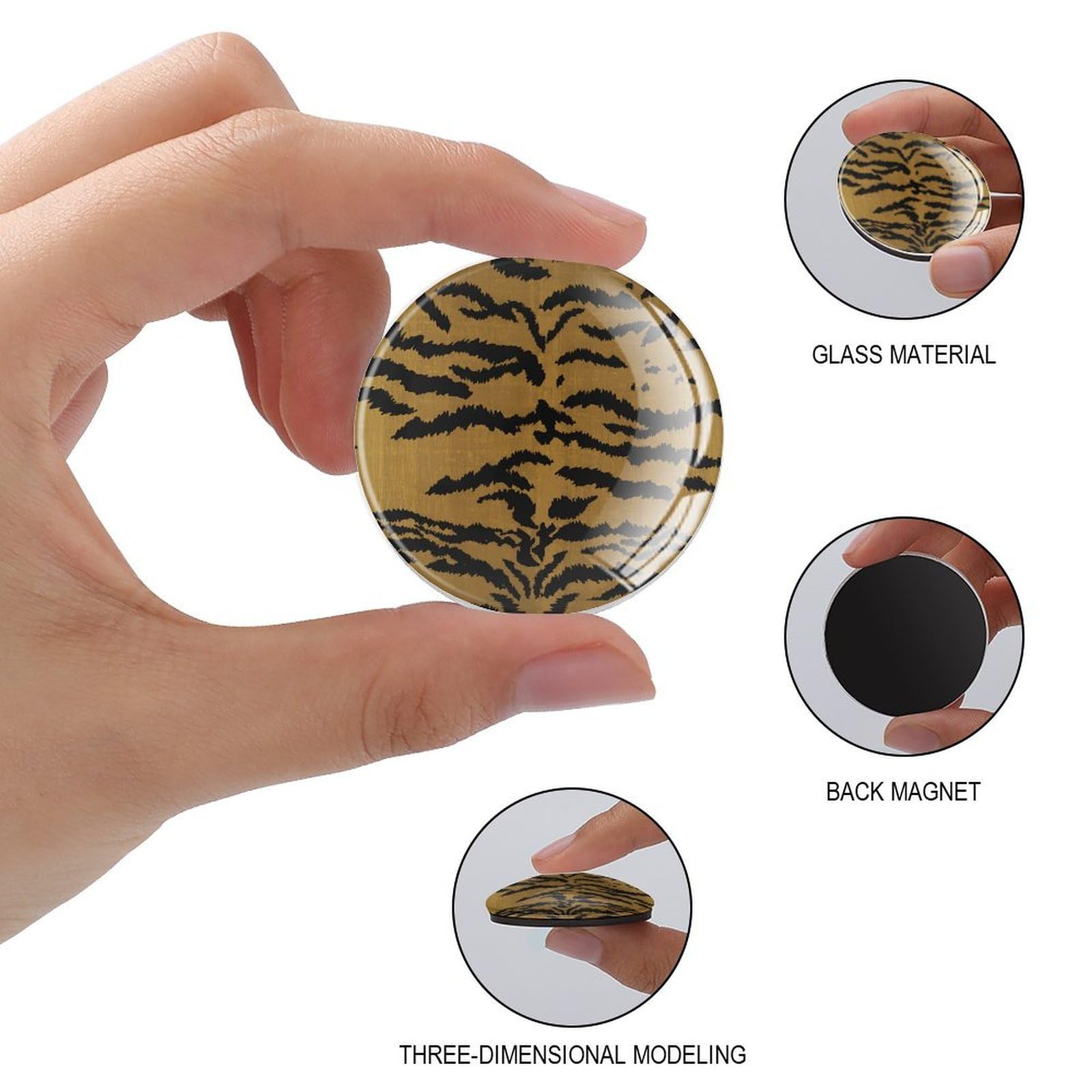 Imanes de cristal con diseño de rayas de tigre, imanes fuertes japoneses, divertidos imanes de acento para la escuela, hogar, cocina, oficina, clase, pizarras blancas, 4 piezas