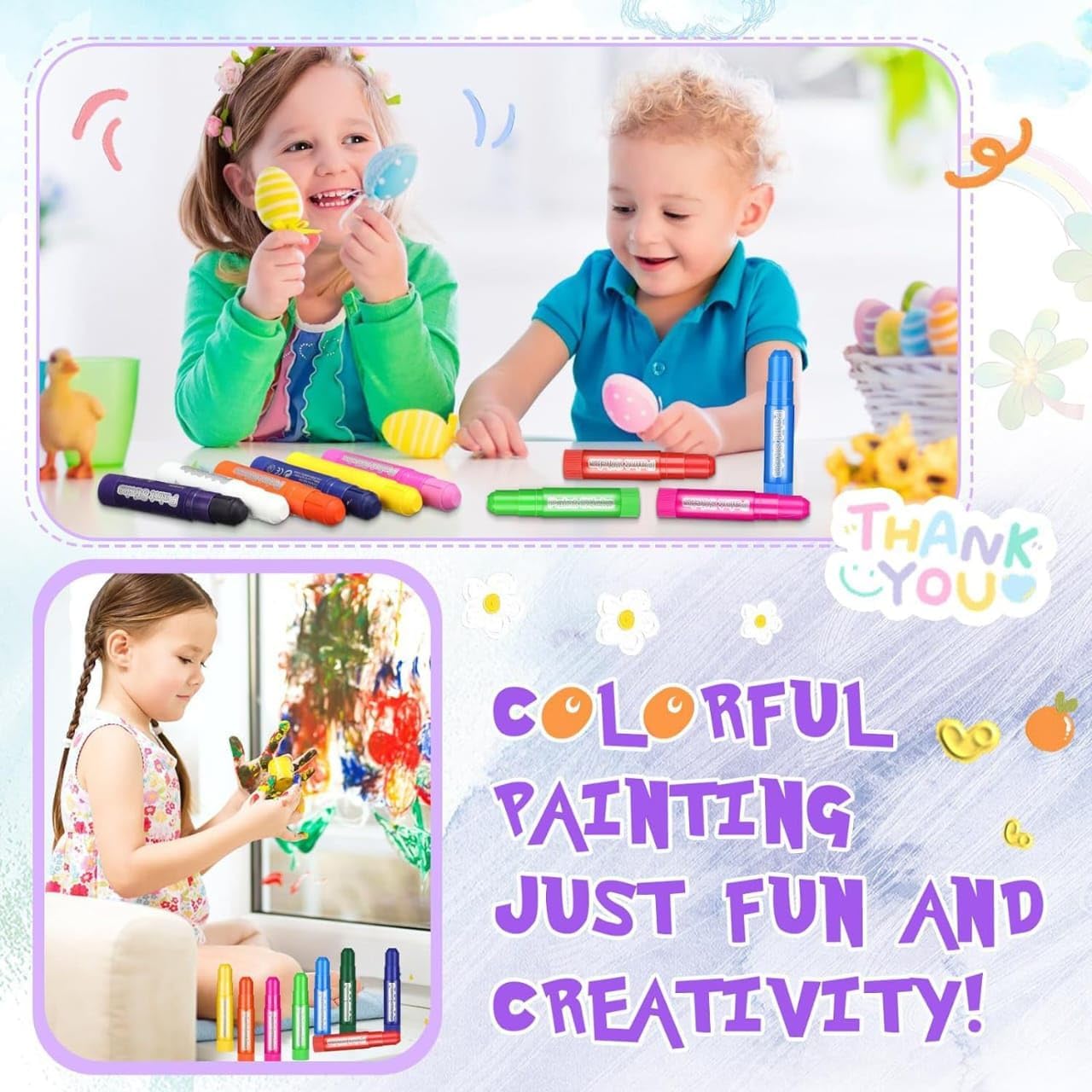 BABY DINO Mess Free Paint Sticks for Kids, PACK OF 12 - Washable & Quick Dry, Ideal for Art Projects, Crafting & Drawing on Paper, Wood, Glass (Metallic)