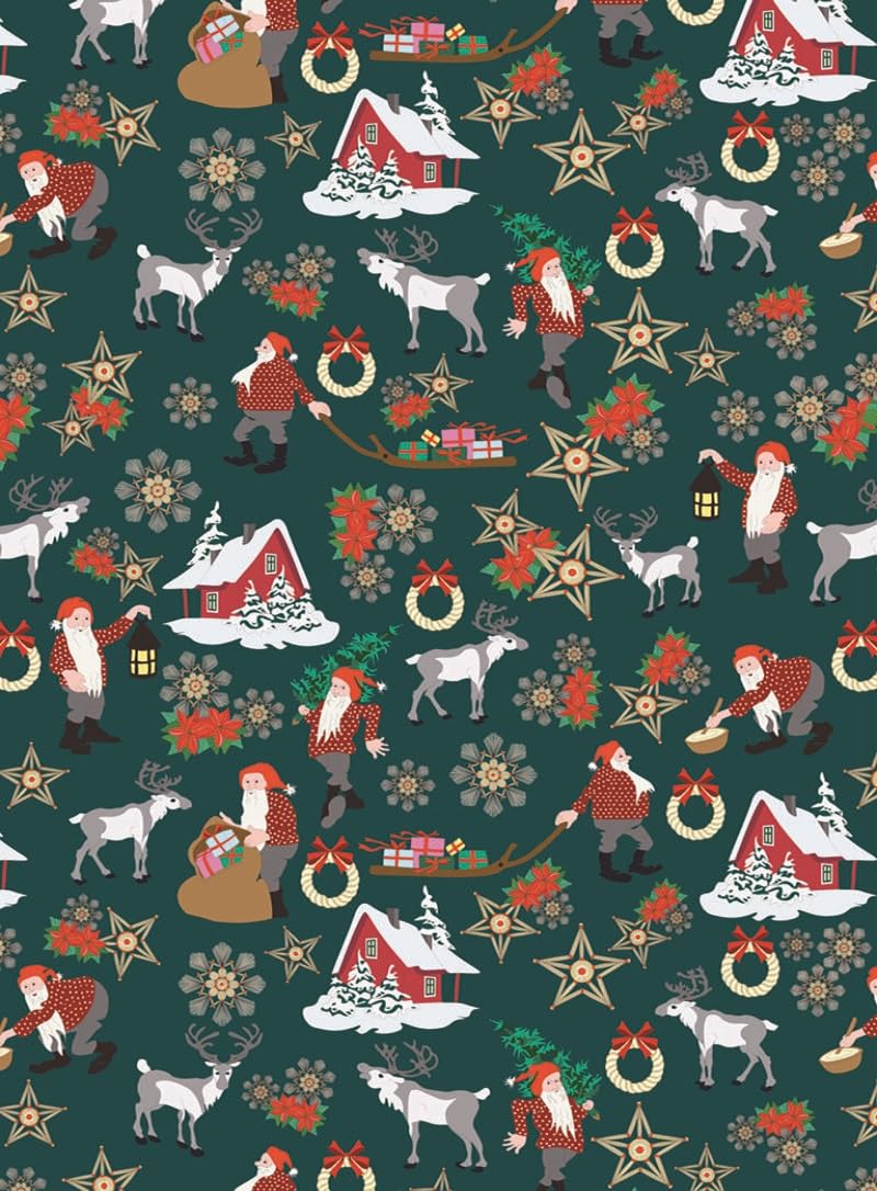 100% Cotton Lewis & Irene Christmas Eve Nativity Angels Norwegian Straw Decoration Fabrics -Simply Sew Crafty™ (Norwegian Christmas - Dark Green, 0.5 Metre)
