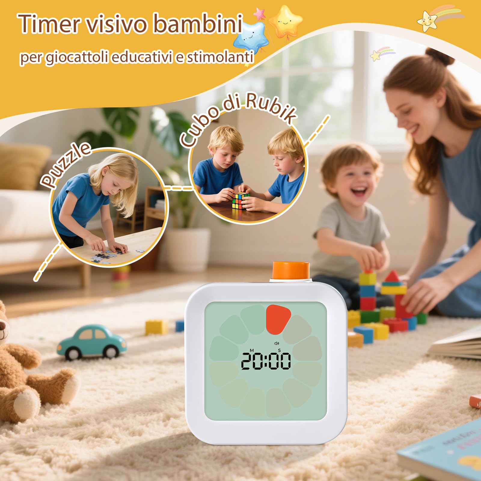 EooCoo Timer Visivo Bambini, Conto alla Rovescia di 99 Minuti, Temporizzatore Digitale con Memoria di Produttività con Allarme Silenzioso, Tasti Min/Sec, Oggetti per la Cucina, Scuola, Ufficio, ADHD
