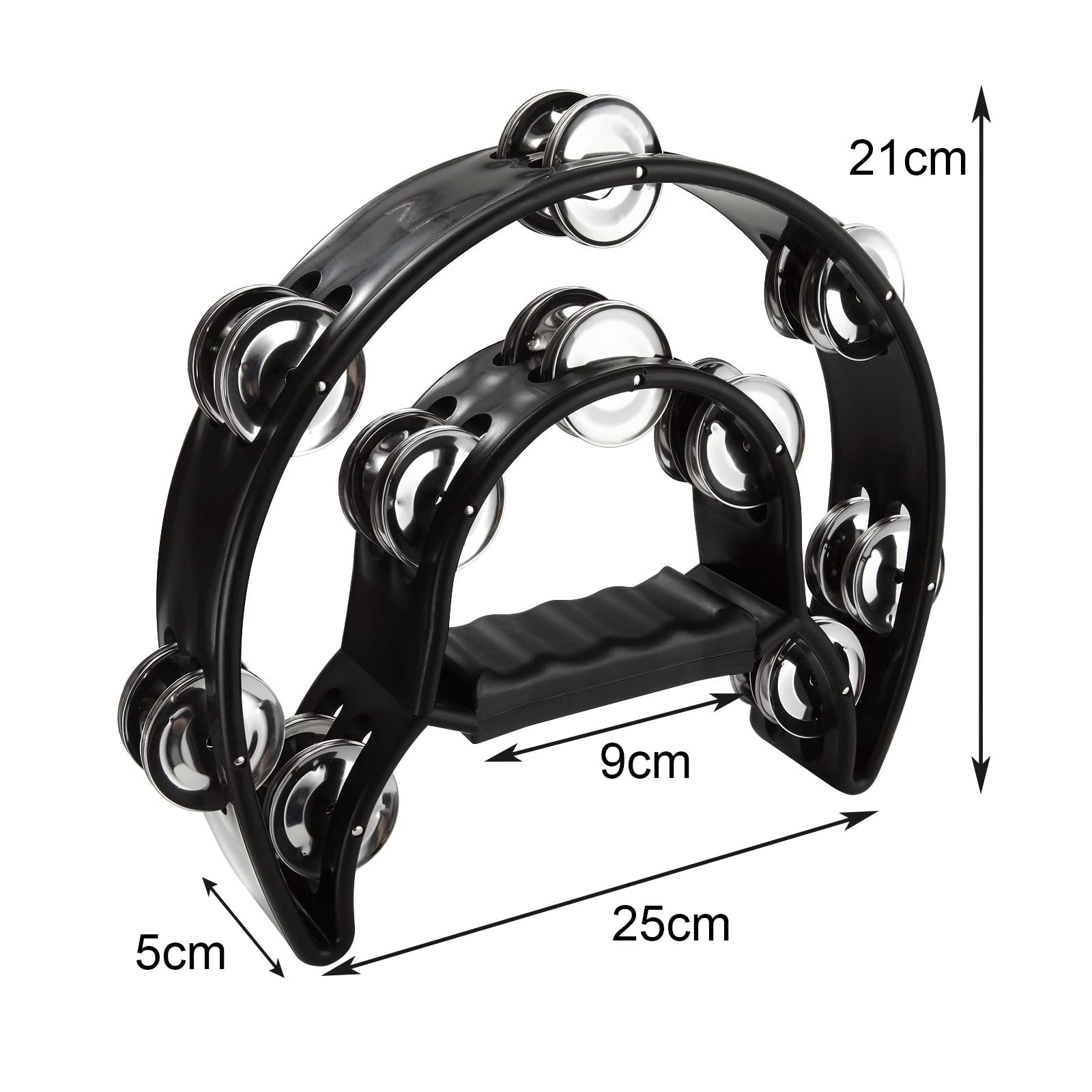 MIVIDE 4pcs Tambourin Demi-Lune, Tambourine Adulte Avec 40 grelots, Tambourin à Main pour Fête, Musiciens(Noir)