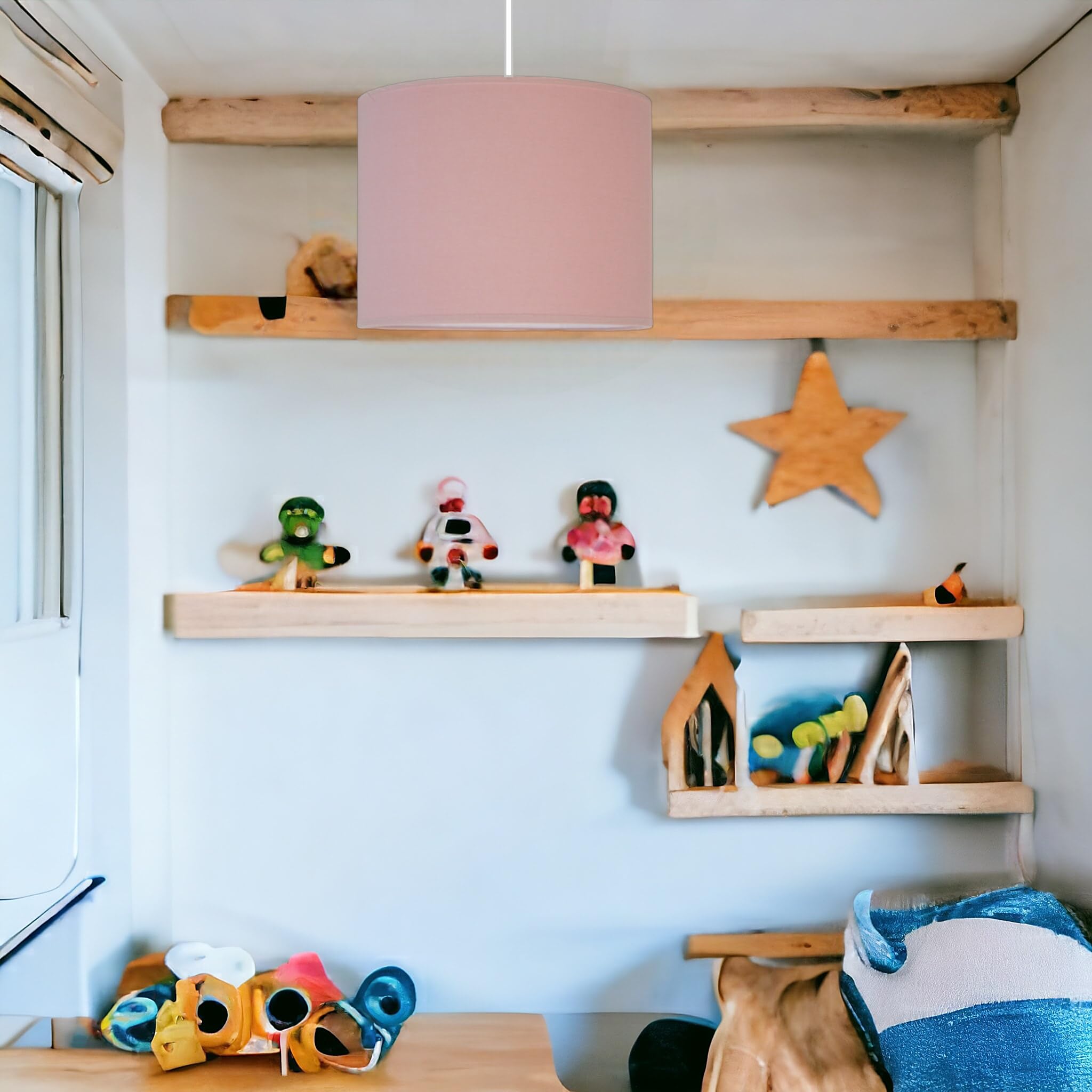 Lampada da soffitto 1xE27, paralume rotondo in cotone Ø28cm, lampada a sospensione per cameretta bambini, camera da letto, soggiorno. Prodotto nell'UE.