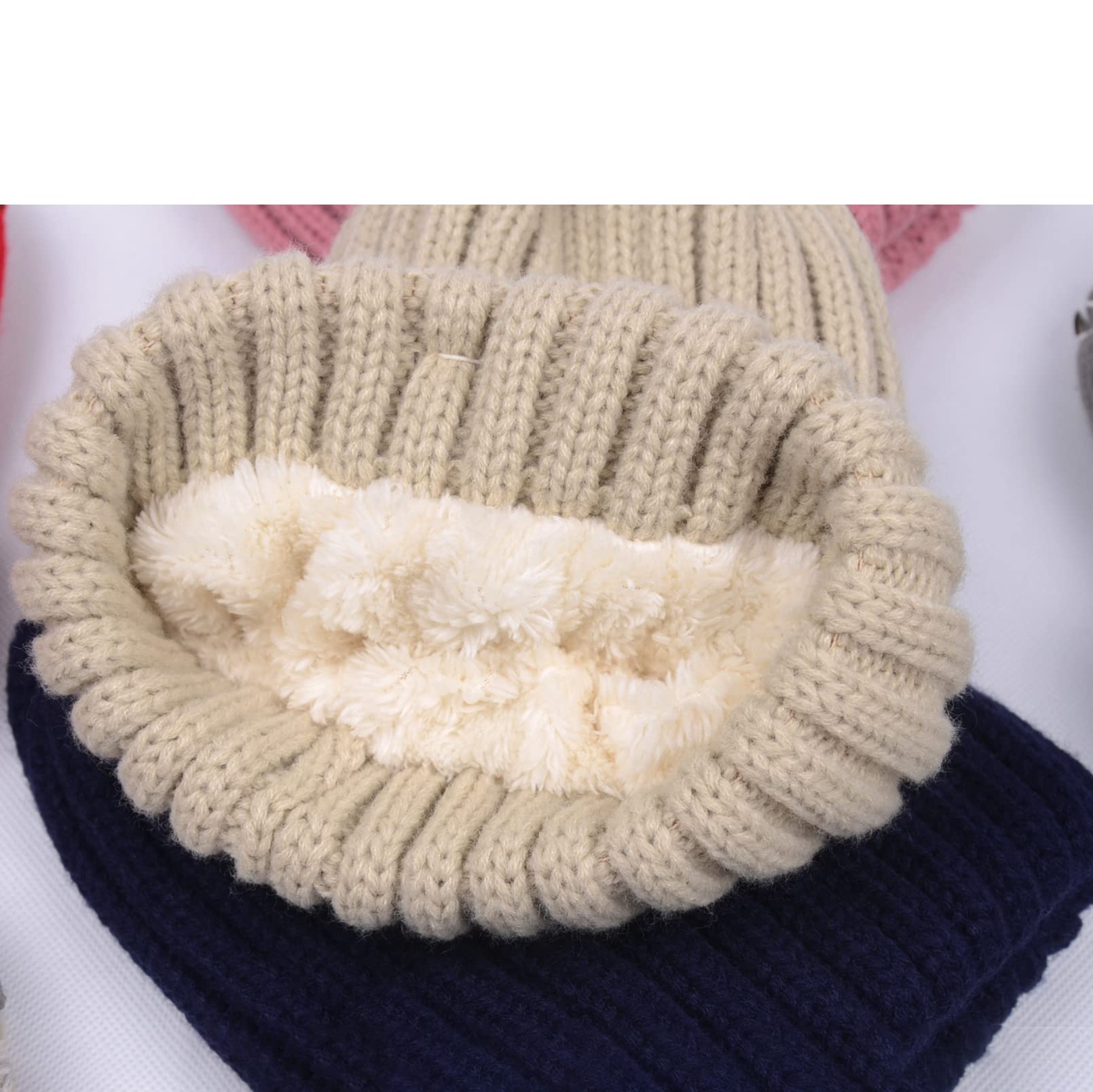 BeFur Gorro de lana unisex para niños, gorro de punto, gorro de invierno cálido con pompón y dos pompones, gris, Talla única