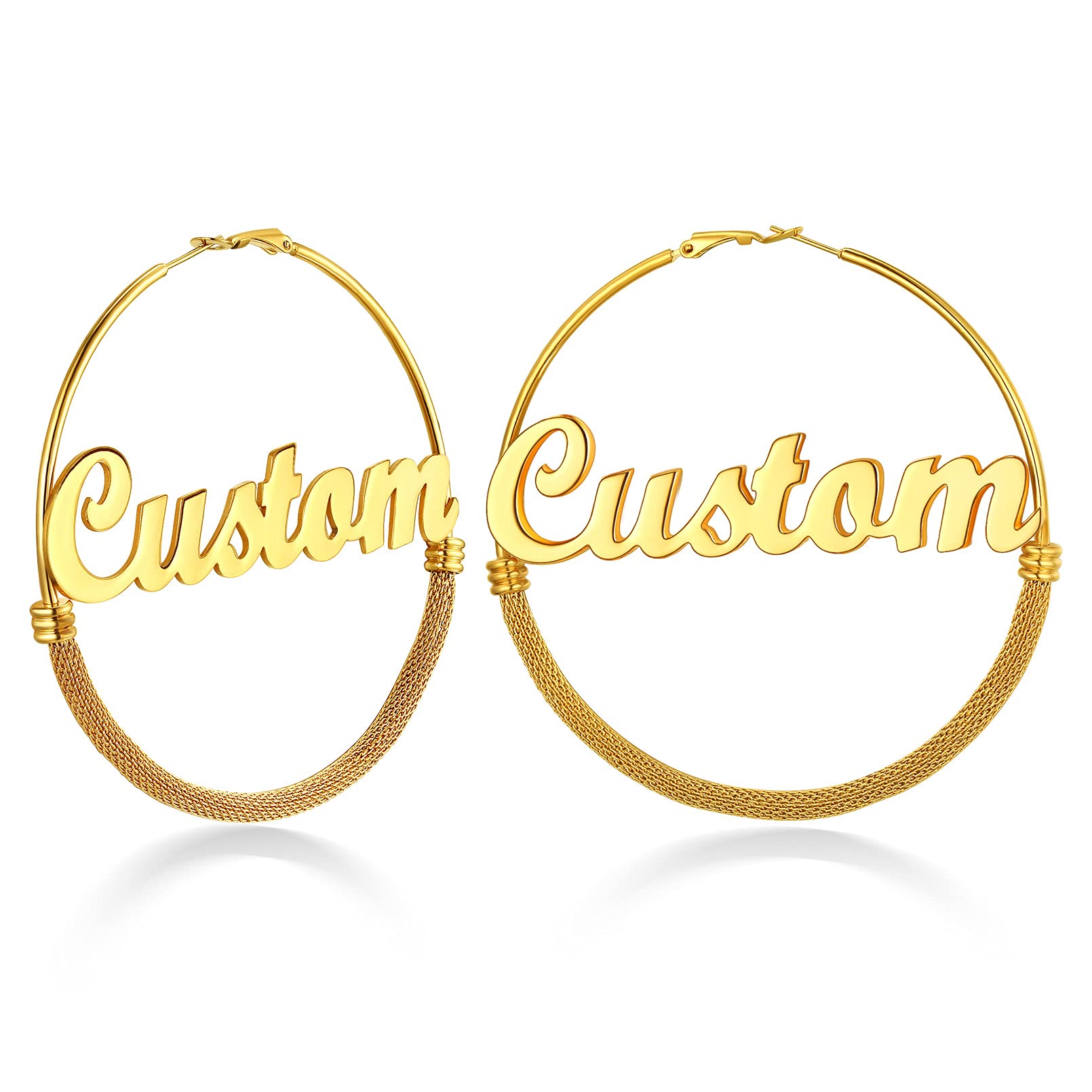 Custom4U Bamboo Earrings for Women Personalized Gold Hoop Name Earrings