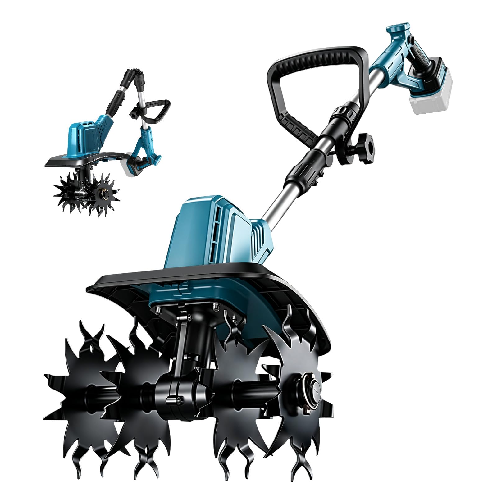 Motoculteur sans fil pour batterie Makita 18 V, moteur sans balais 500 W, largeur de travail de 20 cm et profondeur de travail de 16 cm pour parterres de jardin, champs et agriculture (batterie non