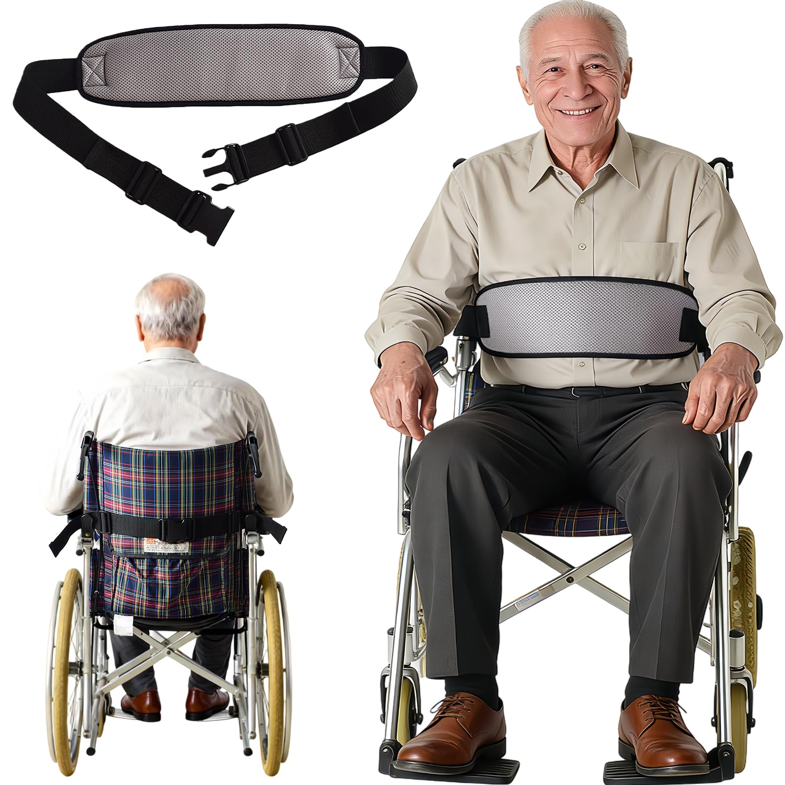 Wheelchair Seatbelt,Wheelchair Harness for Adults,Safety Belt for the Elderly,Adjustable Straps for Dementia Patients Falling Out Prevention,Adults,The Elderly,Pregnant,Paralyzed(Gray)