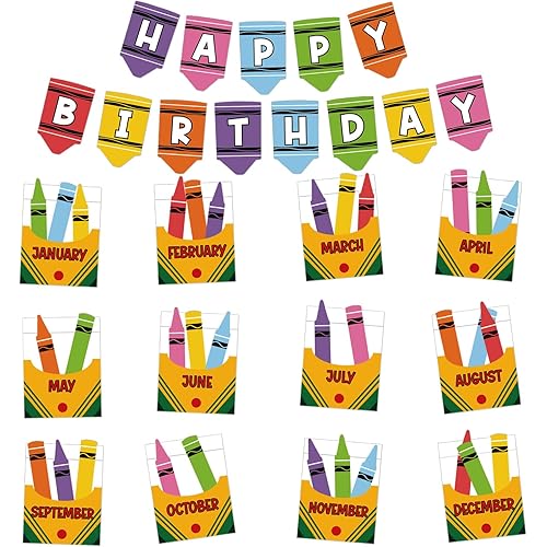 Happy Birthday Bulletin Board Decorations Set Colorful Crayon Birthday Bulletin Board Sets Classroom Birthday Chart for Back to School Classroom Wall Decorations