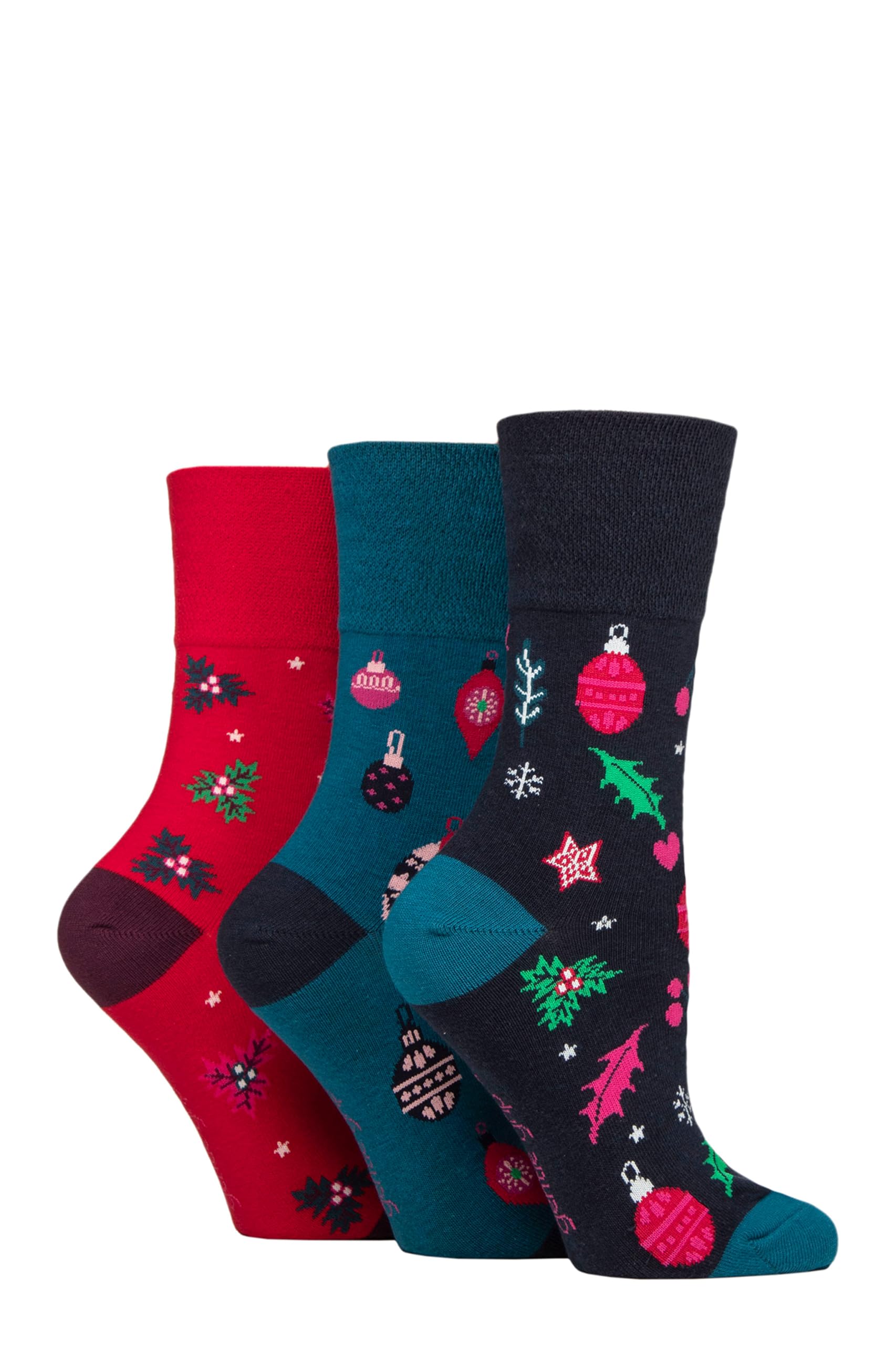 Sockshop Women's Navy / Red Gentle Grip Cotton Christmas Socks Pack Of 3 (Uk, Numeric, 4, 8, Regular, Regular, Navy/Red)