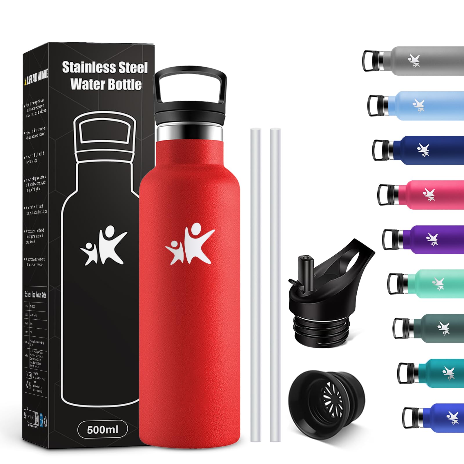 KollyKolla Bottiglia Termica Bambini 500ml, Borraccia con Cannuccia, a Prova di Perdite, senza BPA, Borraccia Termica a Doppia Parete, Facile Pulizia, per Bambini, Sport, Palestra, Viaggio, Gym