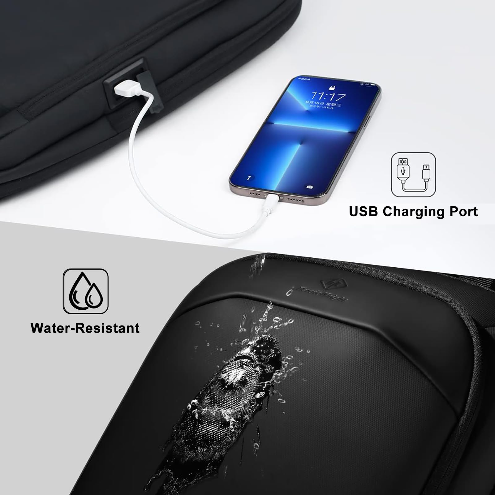 Men's Backpack per Laptop con Porta USB - Sacco da Ufficio per Laptop - Dettaglio