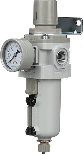 Miniatura 3 de PneumaticPlus SAW400-N04BG-MEP Regulador de filtro de aire comprimido Piggyback Combo 12" NPT - Cuenco de metal, drenaje manual, soporte, calibre