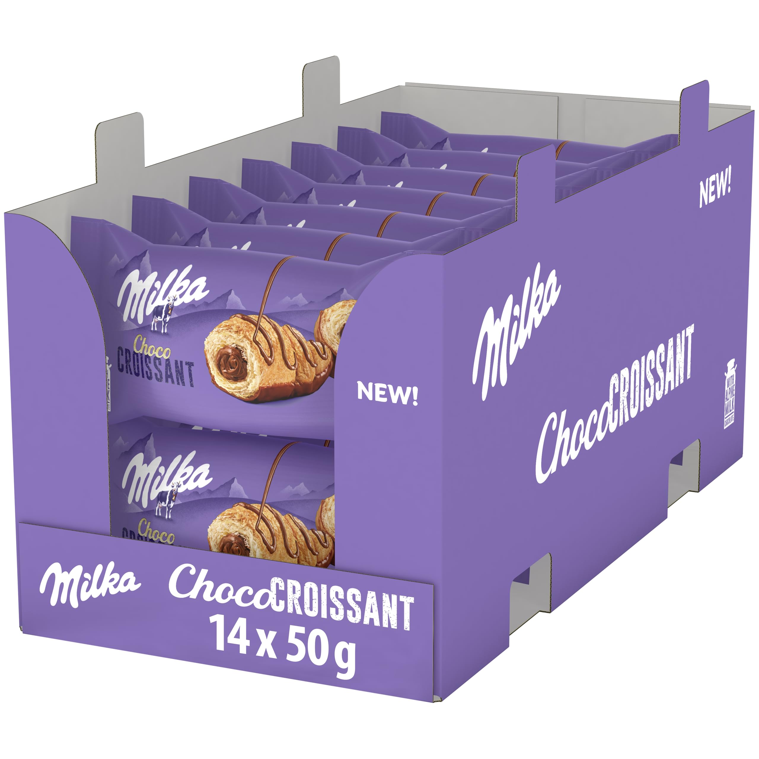 Milka Croissant Chocolate con Relleno de Chocolate con Leche de los Alpes, Pack 14 x 50 g