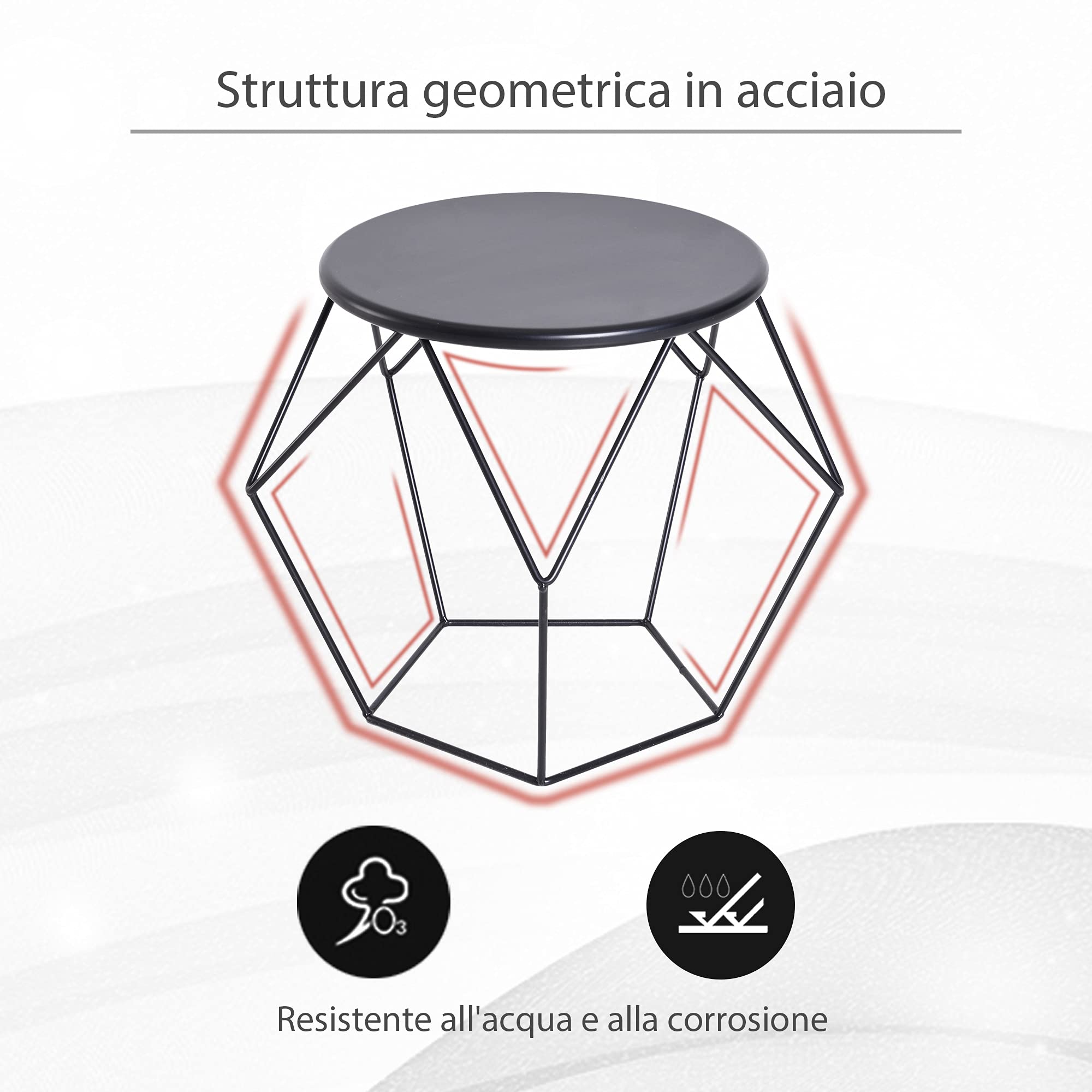 homcom Tavolino da caffè Salotto Design Nordico Minimalista Geometrico Ampio Piano, Acciaio, 54x54x44cm