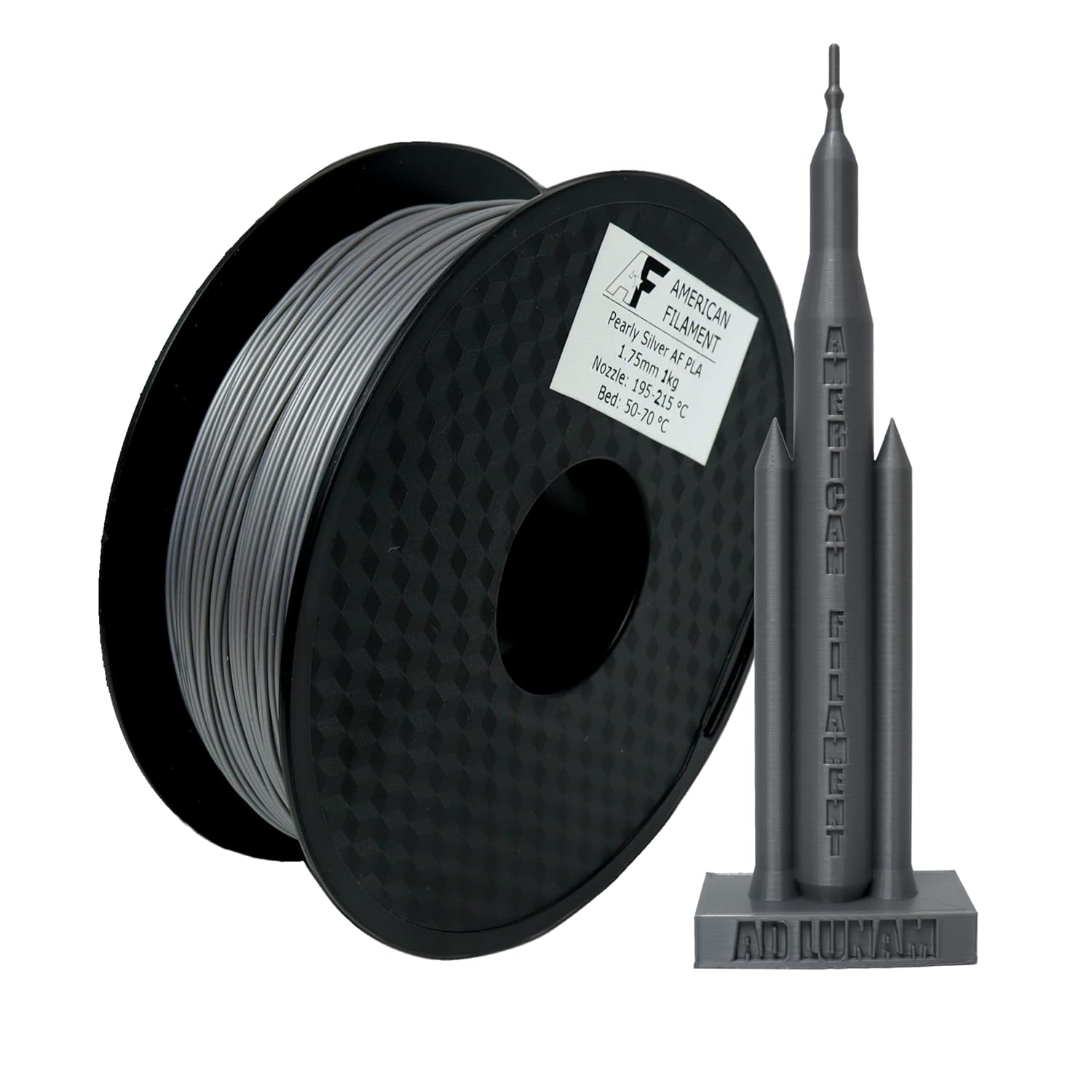 Pearly Silver PLA American Filament, 1.75 mm Diameter, 1 kg Spool, Made in The USA! 3D Printer Filament