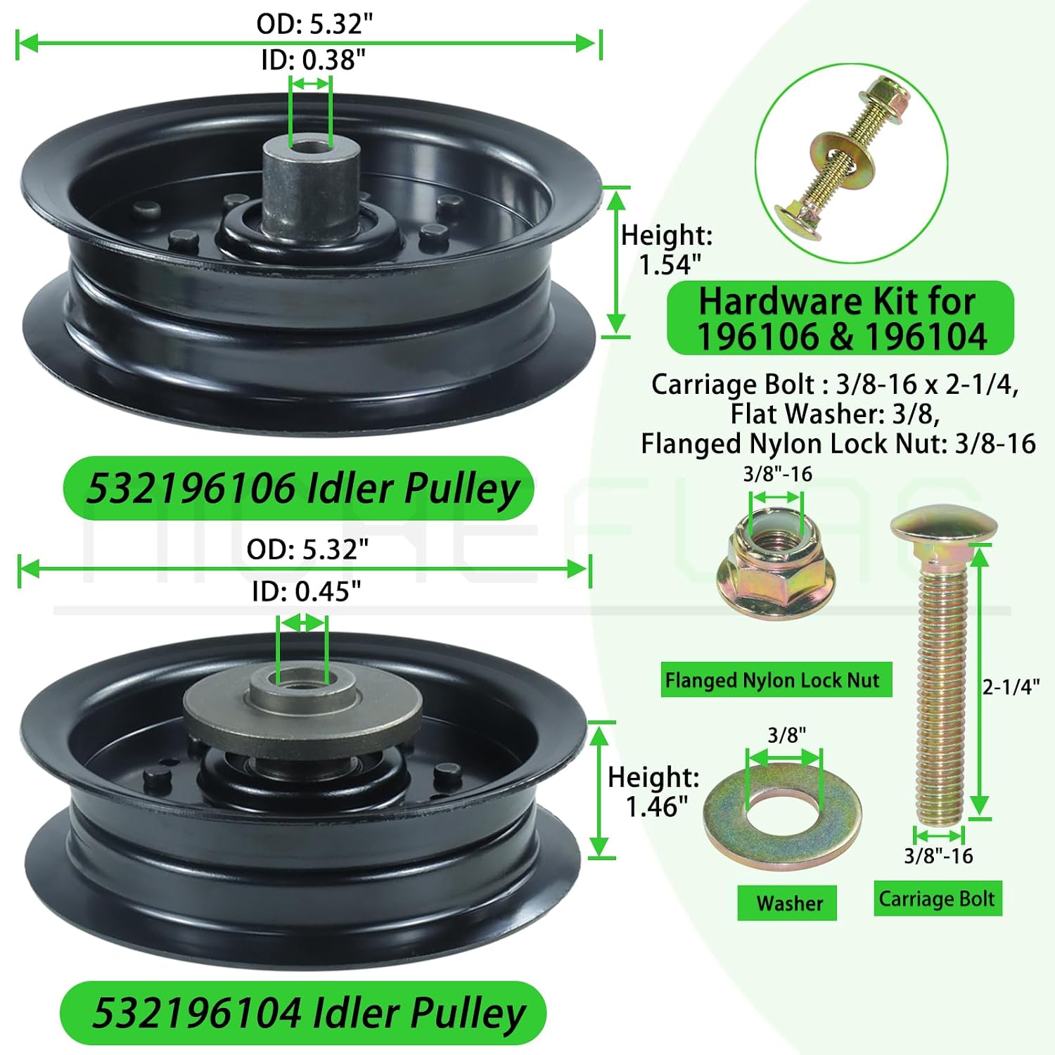 532196106 Husqvarna Idler Pulley with 532196104 Husqvarna Idler Pulley Replaces 532197379 532197380 196106 196104 for Husqvarna Z254 Z254F RZ5424 YTH2348 YTH24V48 LGT2654 RZ5426 MZ54 Decks