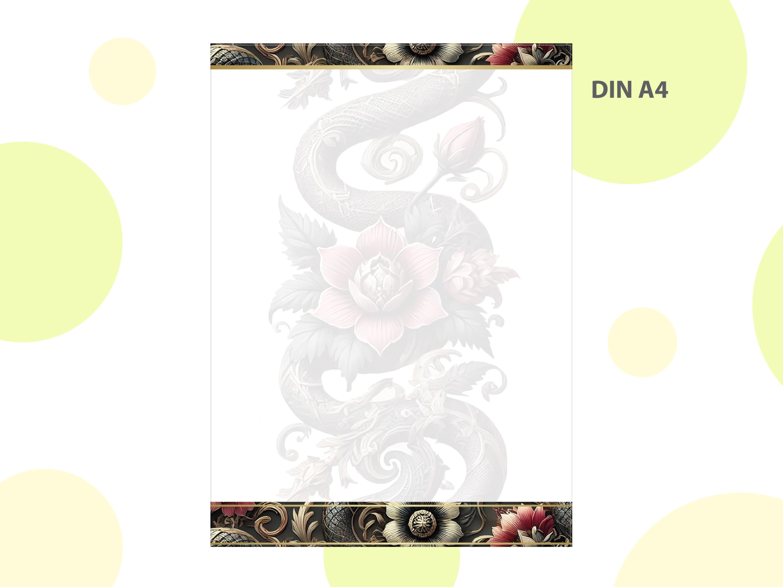 Briefpapier-Set 250 Briefbögen DIN A4 + 250 Kuverts DIN-lang ohne Fenster haftklebend - Papier beidseitig bedruckbar Geburtstag Jubiläum Hochzeit Menükarte Geschenk - Chinesischer Drache & Blume
