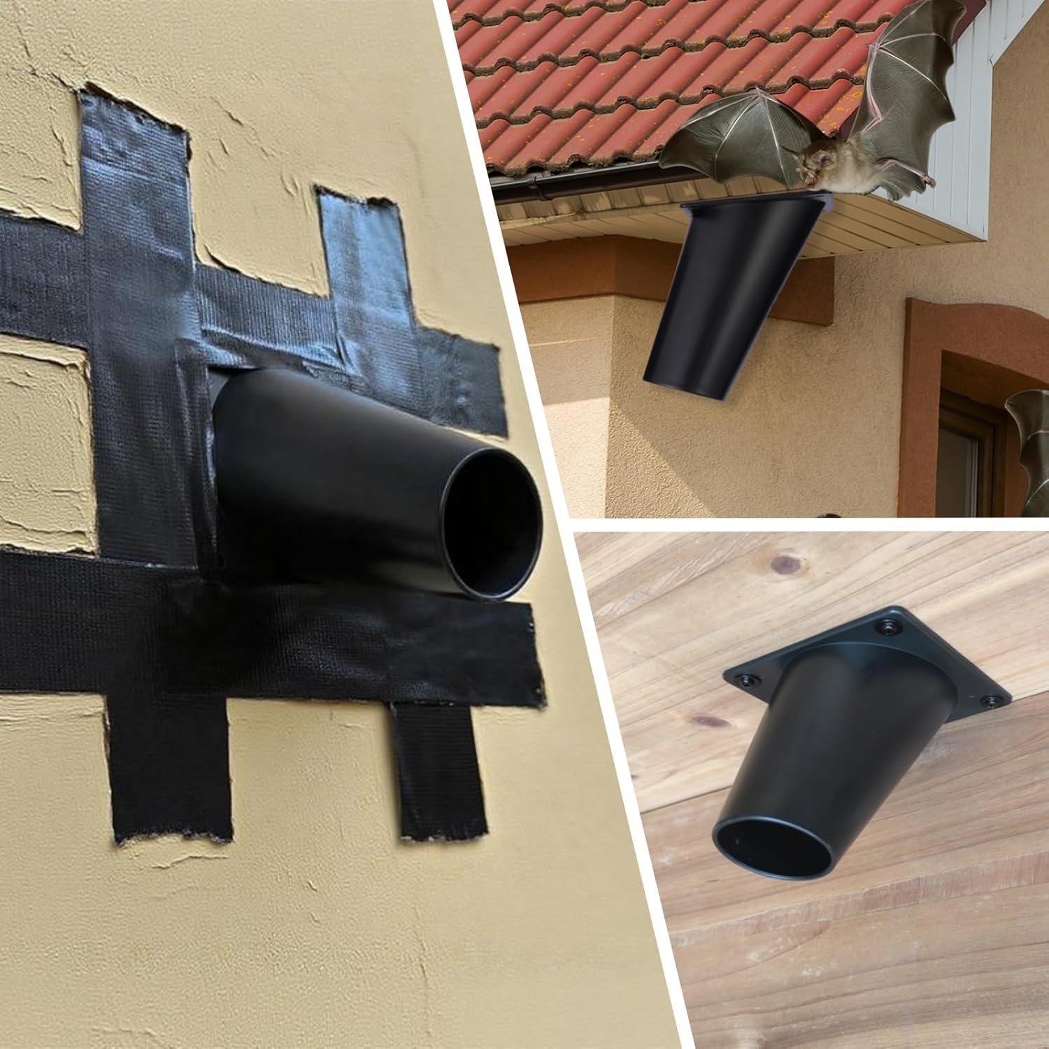 One Way Bat Door, Bat Exclusion Device for House, Bats Removal for Attic, One Way Exit Traps Cone, Smooth Tube Taper, Reusable Tool for Remove Roof Bats Deterrent (Black M, 3 Pack)