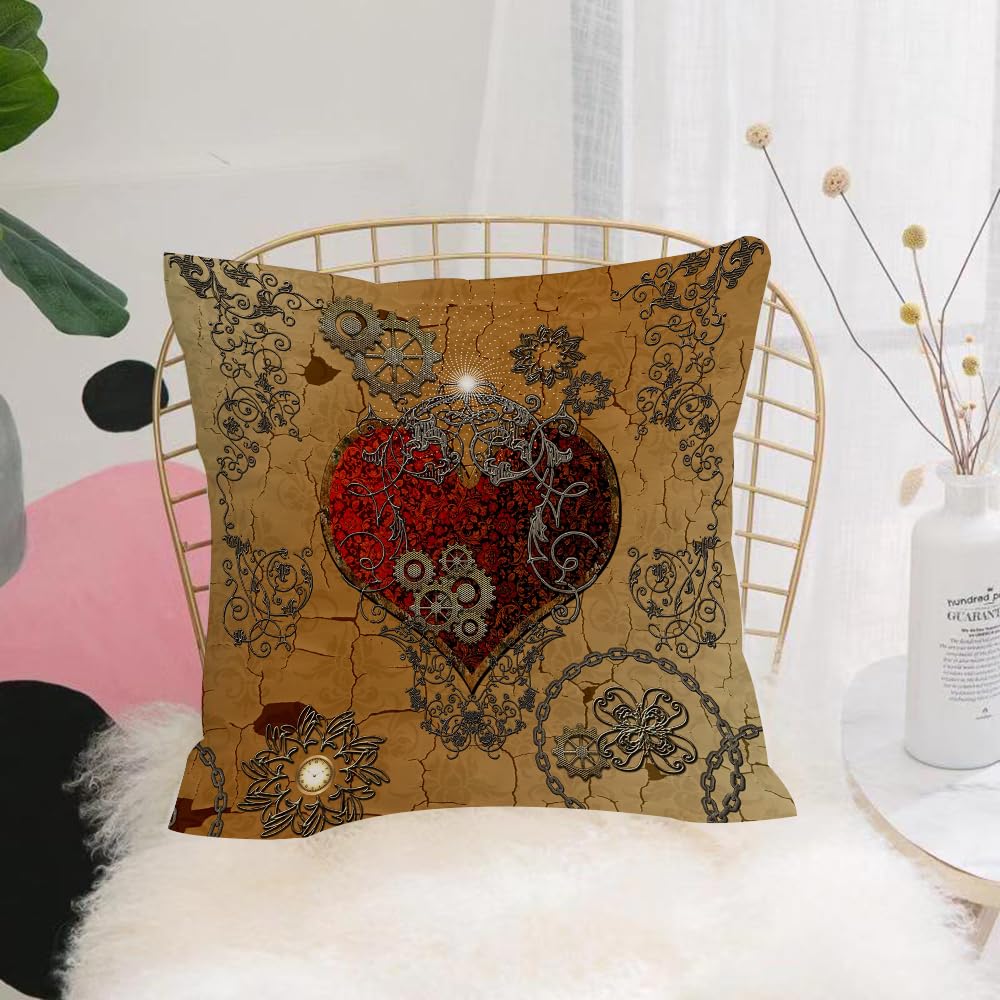 Hyosxw Steampunk Heart With Clocks And Gears - A2 Cushion Cover,Throw Pillow Case Home Decorative For Living Room Bedroom Sofa Chair 18X18 Inch,Steampunk Heart With Clocks And Gears,Pillowcase 45X45cm