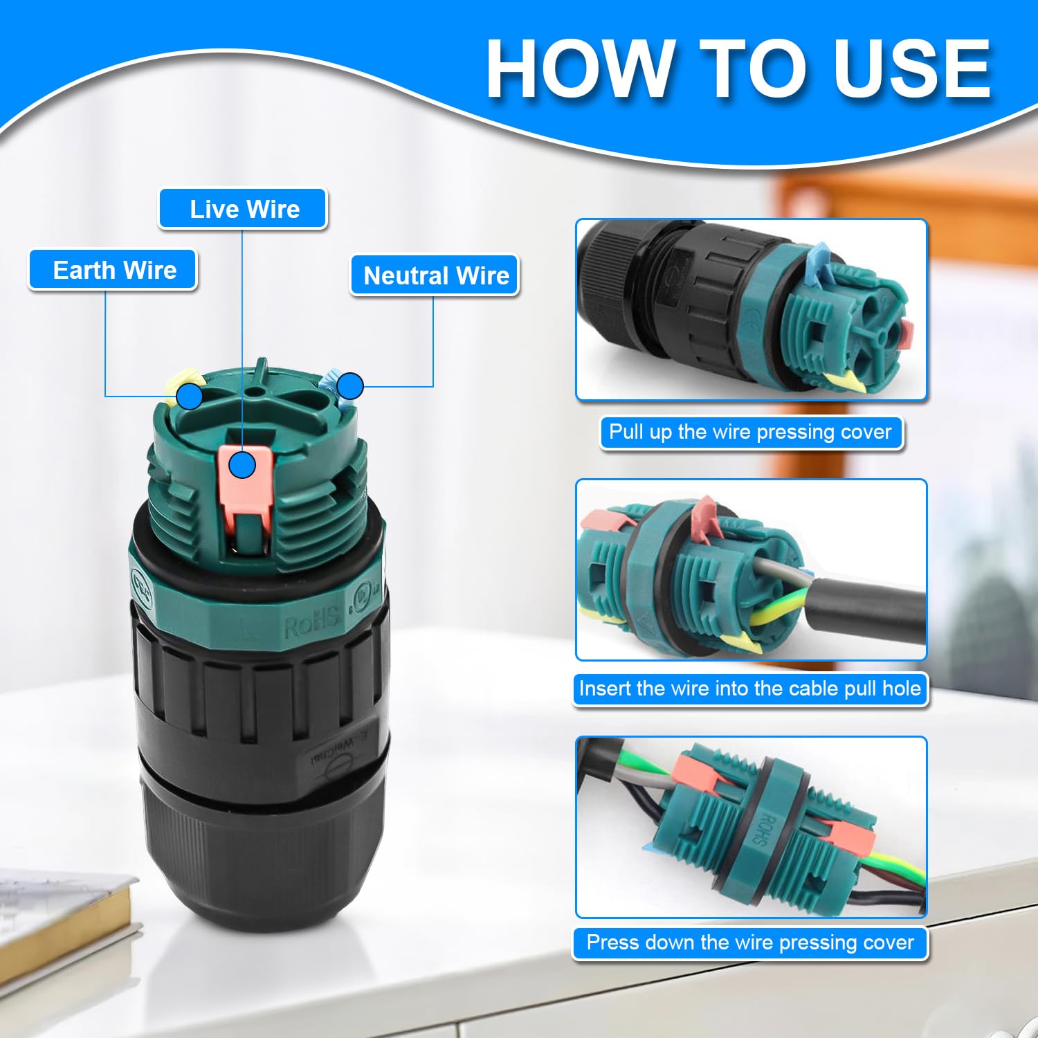 4 Pezzi Connettori Elettrici per Cavi Esterni IP68,Scatola di Giunzione Impermeabile Ø5-12 mm,Robusto e durevole,Connettore Stagno Manicotto 3 Poli,Ideale per giardino, esterno,tetto（3 pin 4p）