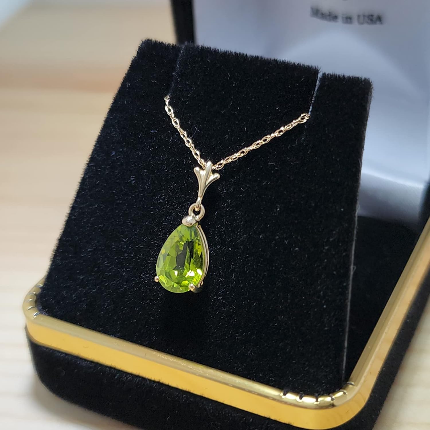 Galaxy Gold GG 14k Yellow, White, Rose Gold Pear-shaped Peridot Drop Pendant Necklace - Image 5