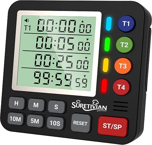Digital Kitchen Timer with 4 Channel, Loud Alarm and Silent