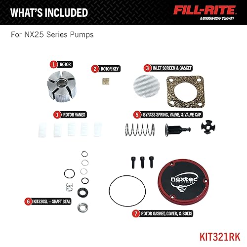 Miniatura 2 de Fill-Rite KIT321RK Kit de reparación de paletas rotativas para la serie NX25 - Reconstrucción de bomba de transferencia de combustible OEM con