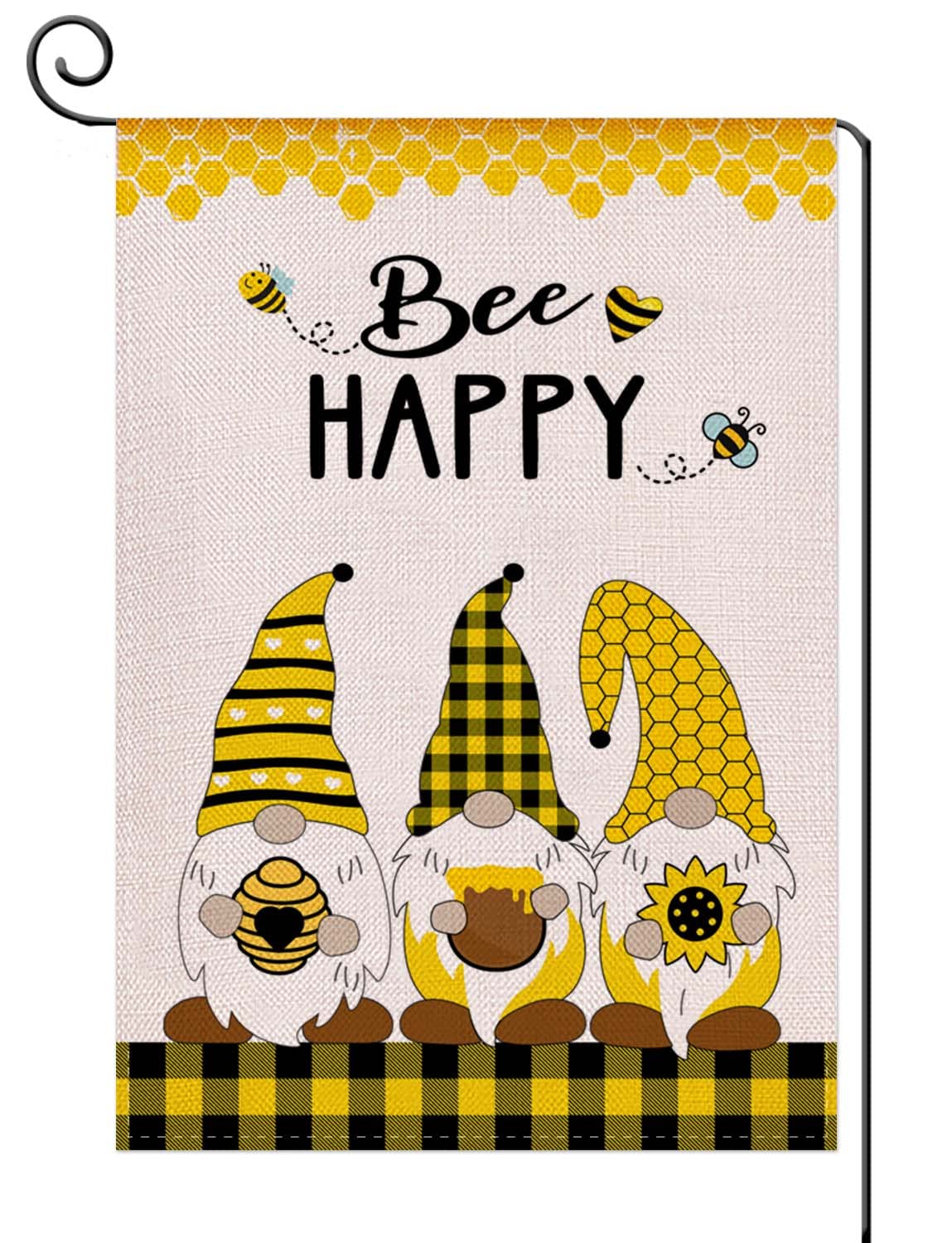 YaoChong Bee Happy Gartenflagge Mit Sonnenblumen – 31,8x45,7 Cm, Doppelseitig, Niedliche Bienenzwerge Für Frühling & Sommer